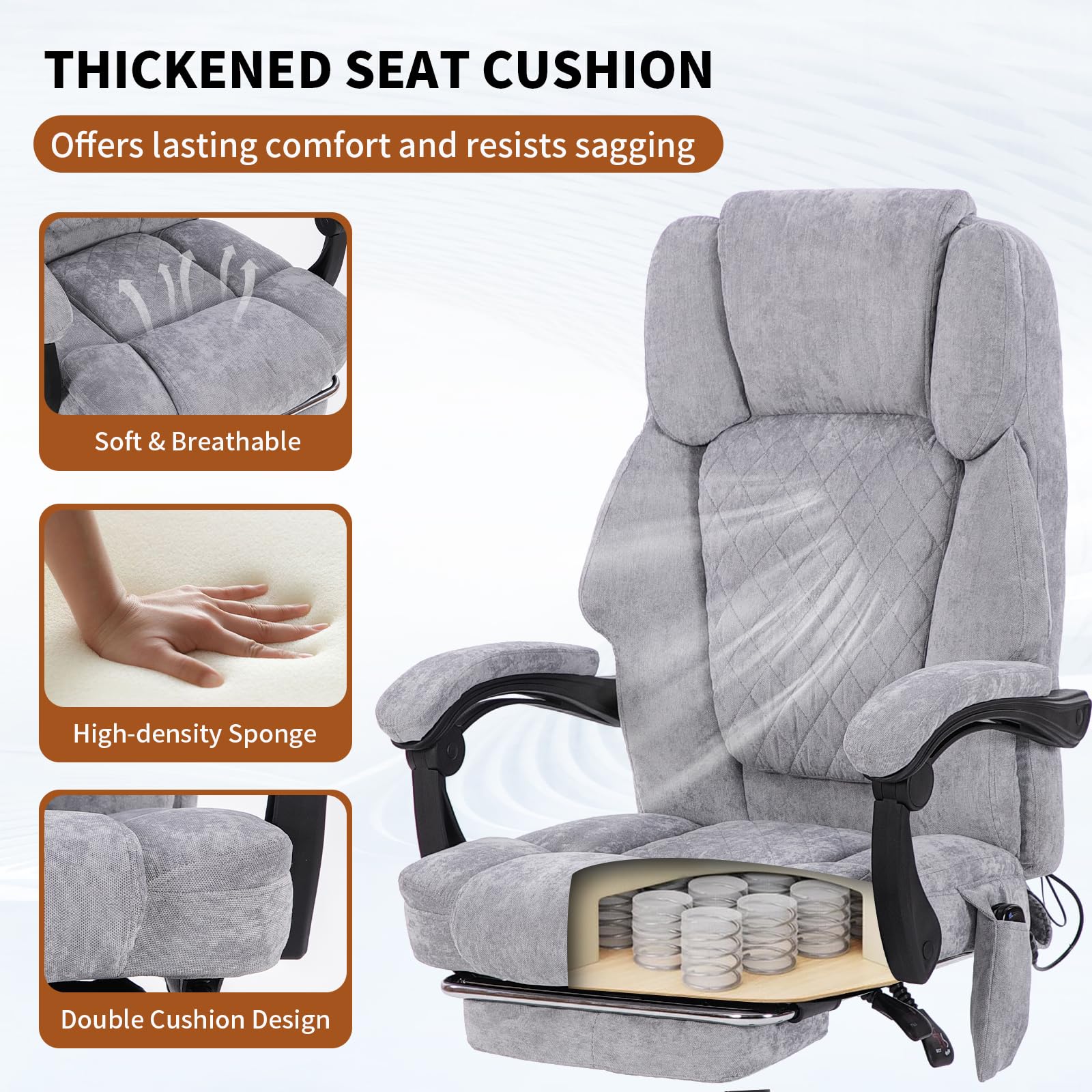 Massage Office Chair with Heat 6 Vibration Points, High Back & Heat, Executive Desk Chair, Big and Tall Office Chair 400lbs, Comfortable Ergonomic Reclining Managerial Chair