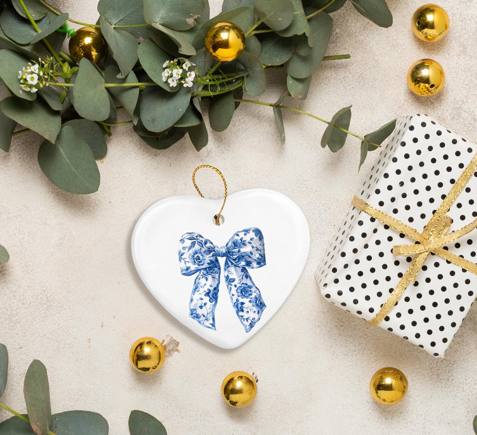 Coquette Trendy Pink Bow Ornament, Keepsake Sign for Decoration, Ceramic Heart