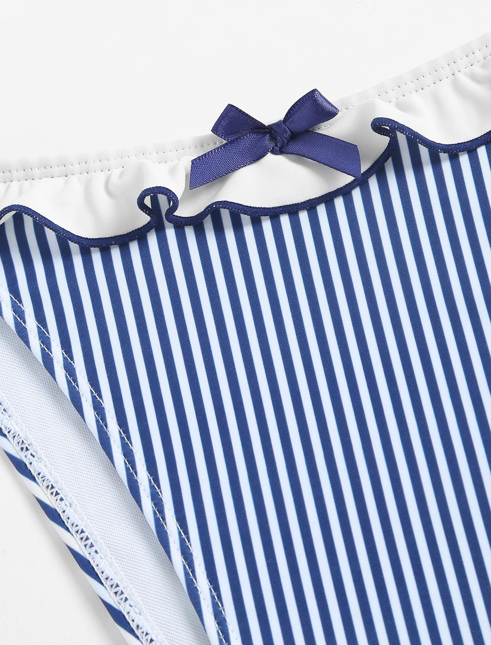 Women's Triangle Bikini Lace Frilled Ruffles Gingham Print Tie Side Spaghetti Strap 2 Pieces Bikini Swimsuit