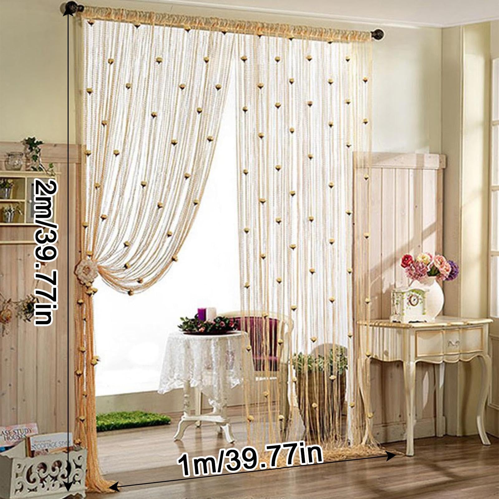 New Beaded String Curtain with Roses - 100 x 200cm Fly Screens for Doors, Tassel Fringe