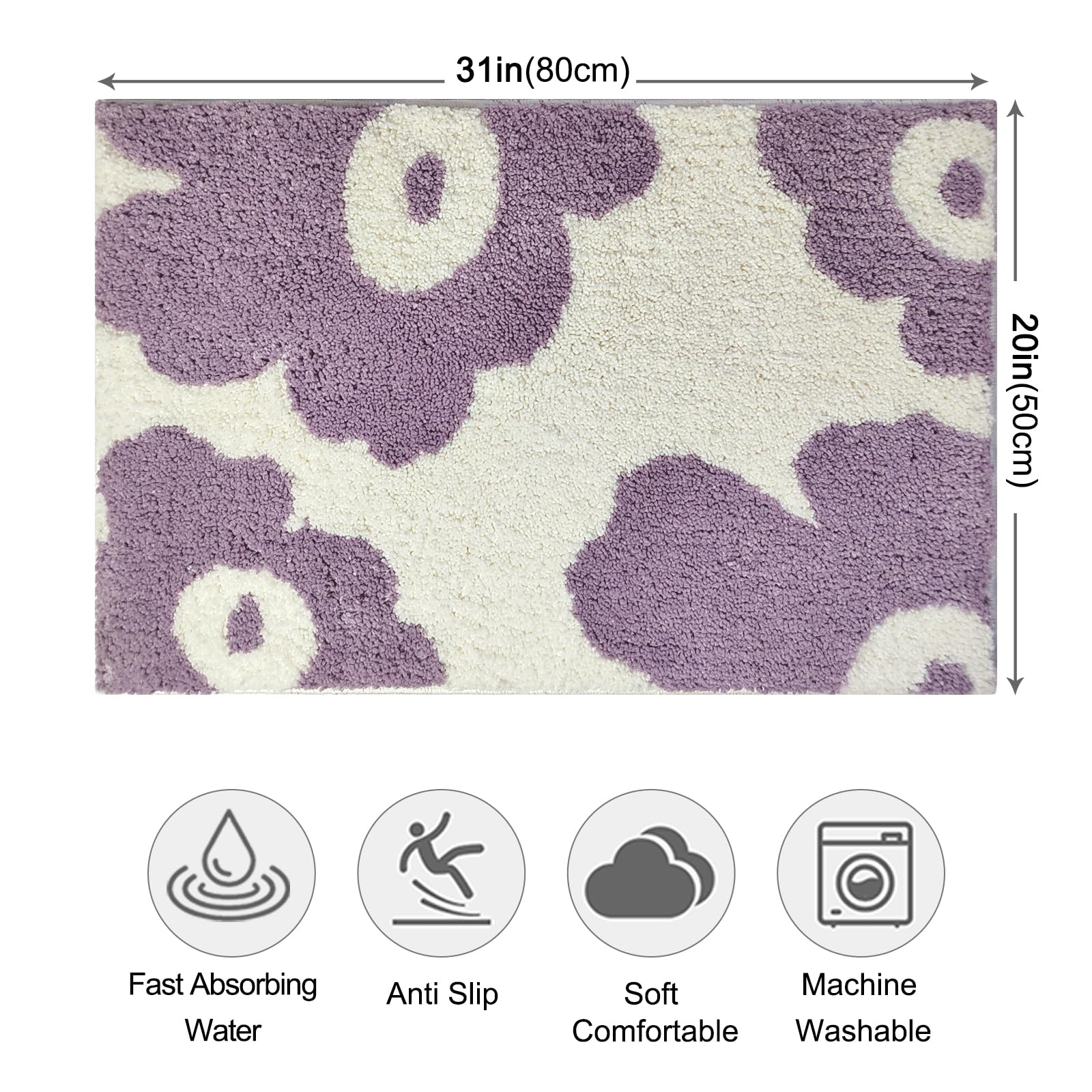 Cute Bath Mat for Bathroom Soft Super Absorbent Non Slip TPR Backing, Quick Drying, Machine Washable Bath