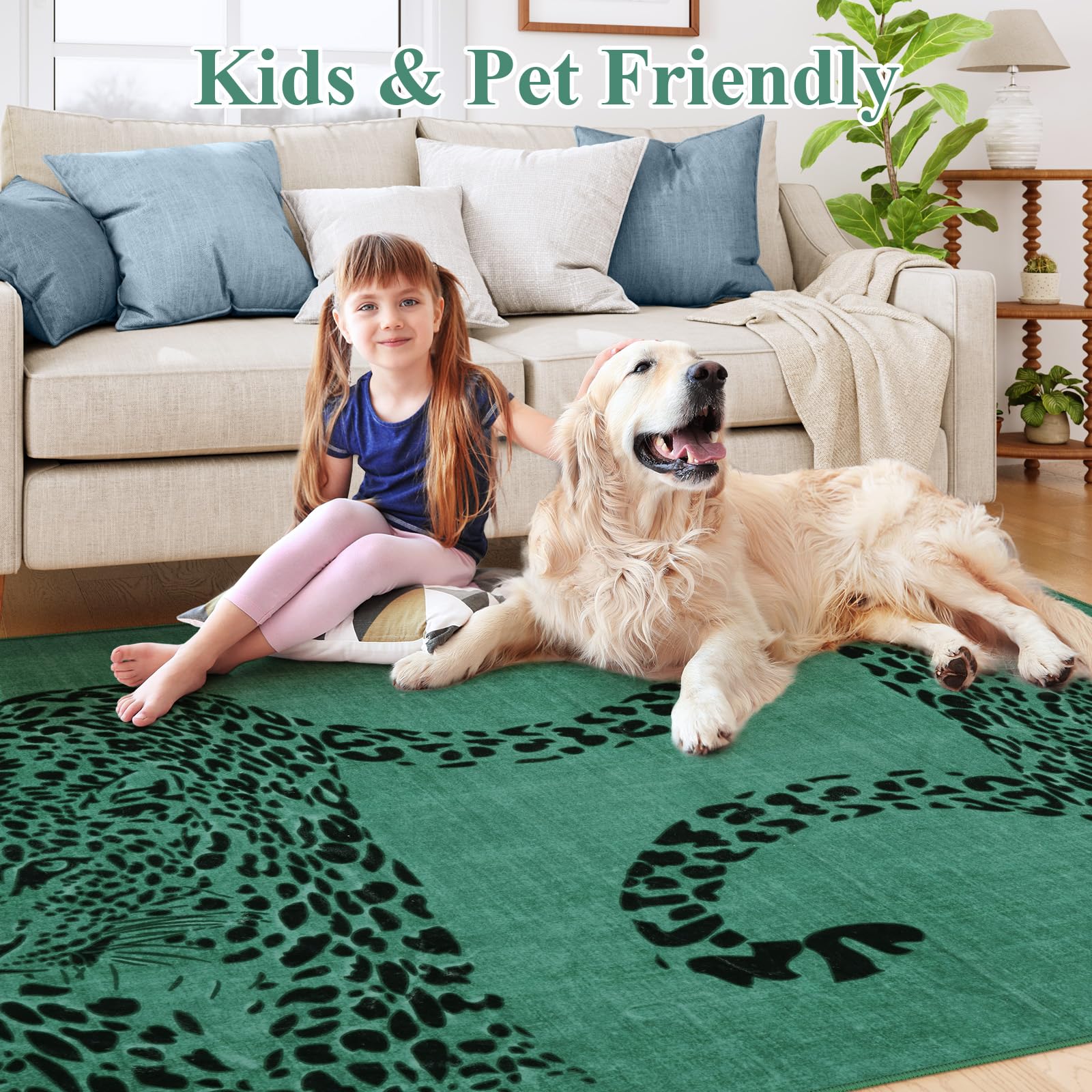 Leopard Print Area Rug â€?Soft, Washable, Non-Slip, Stain-Resistant Rug