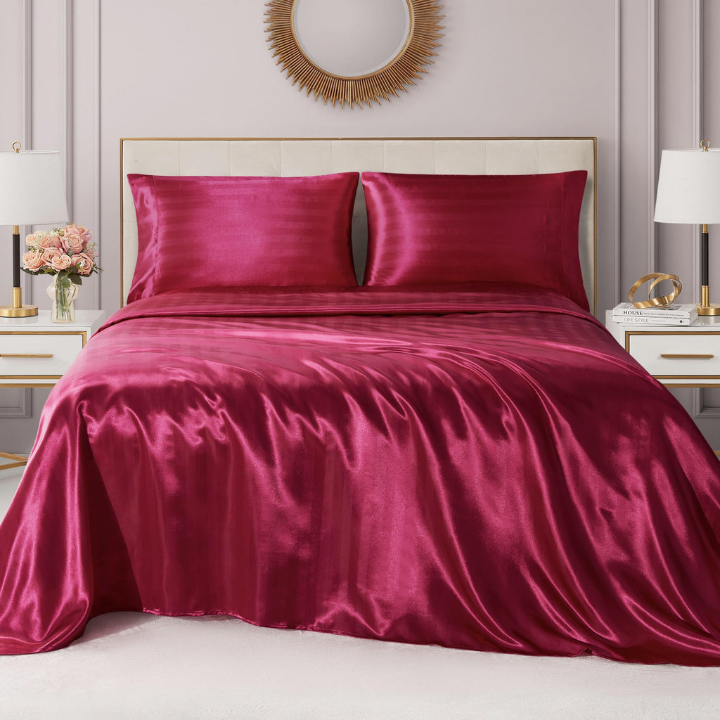 Juicy Couture Silky Satin Damask Sheet Set - Luxury Smooth Satin Striped Sheets