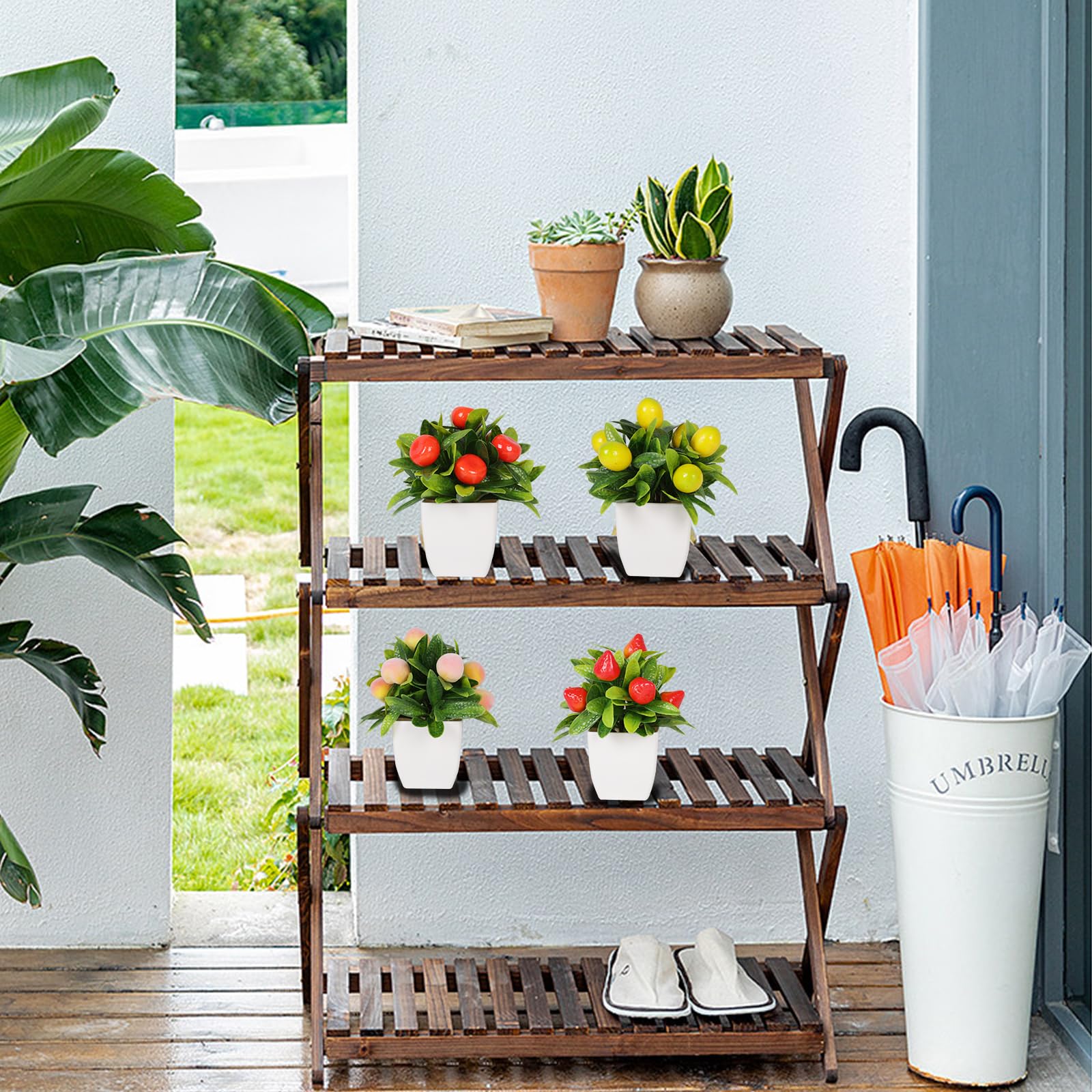 Fruit Artificial Plants Fake Fruit Potted Plant 6inches Fake 4pcs Tree with Small Pot Mini Fake Plant Decor