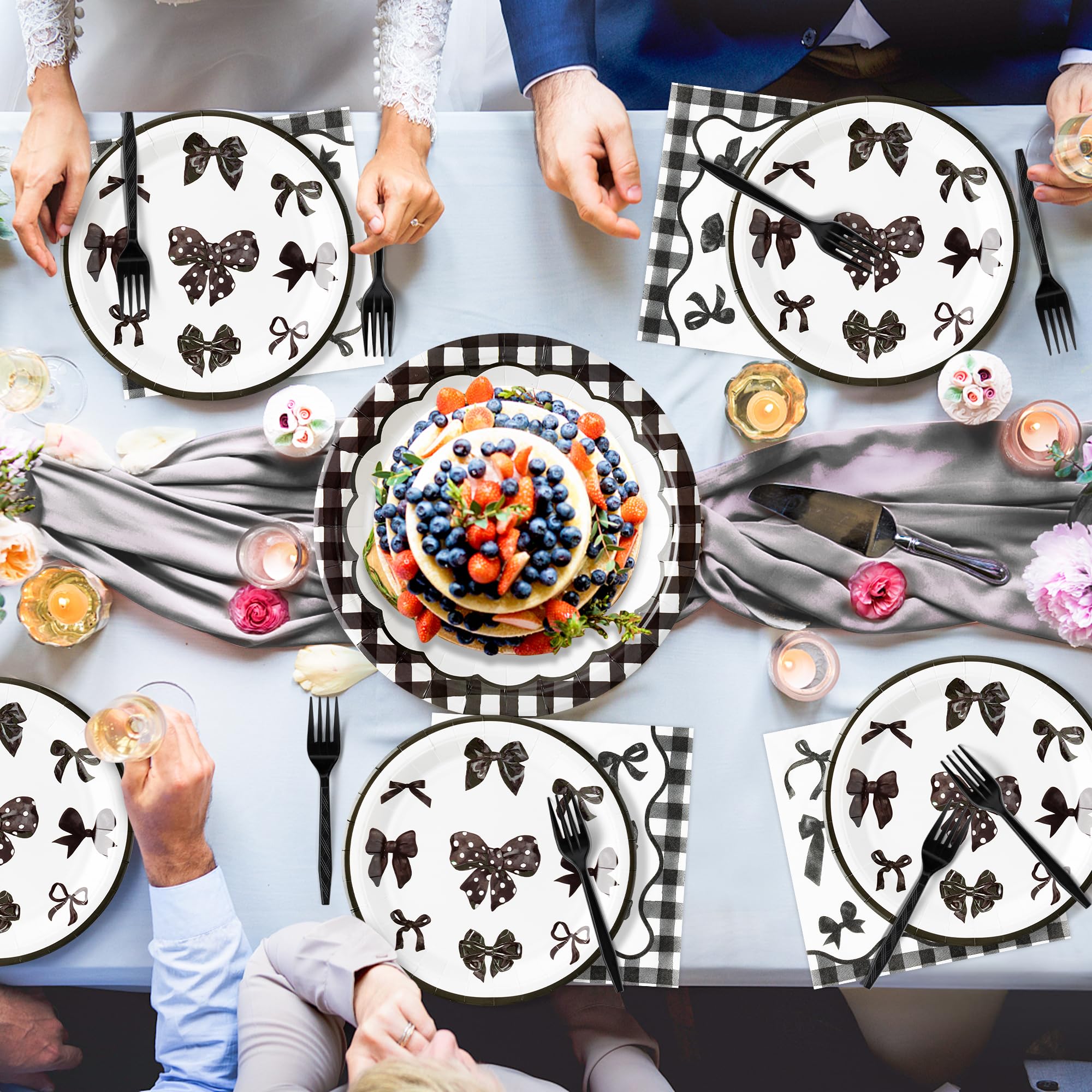 Coquette Cute Bow Party Tableware Decorations - Disposable Paper Plates Napkins Forks