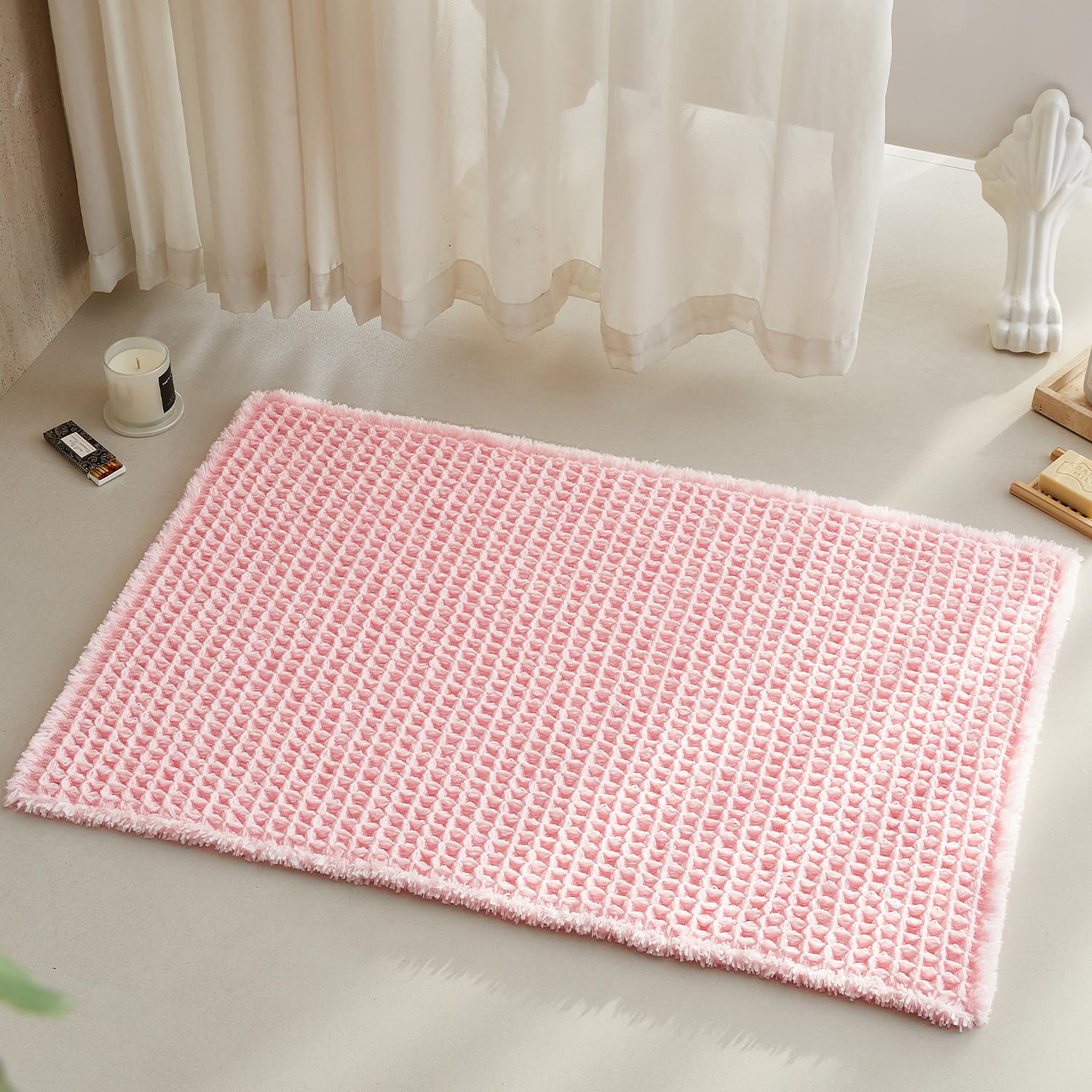 Waffle Bath Mat Non Slip Washable Quick Dry Cute Bath Mat