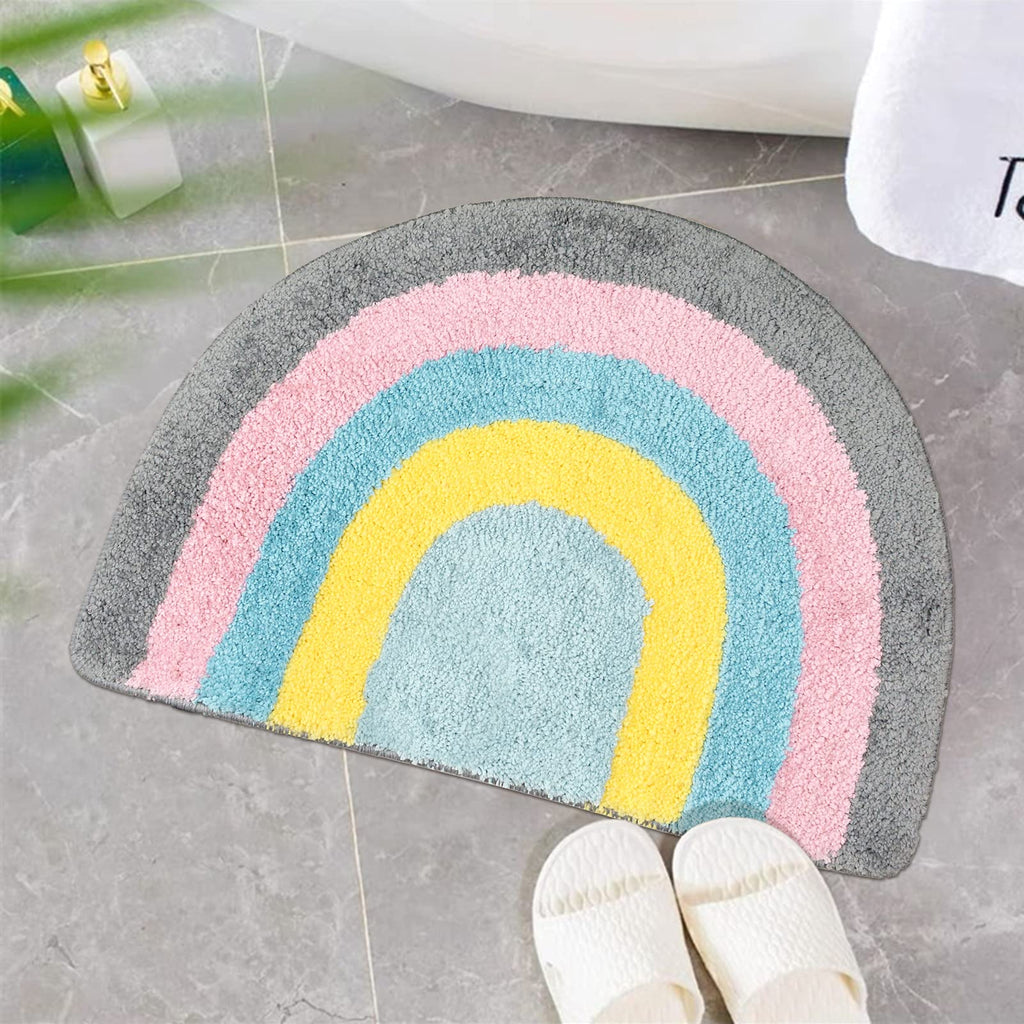 Rainbow Bathroom Rug Half Circle Bath Area Rug Doormat Rainbow Bath Mat Small Kids Room Throw Rug Water Absorbent Quick Dry 17.7"x27.6"