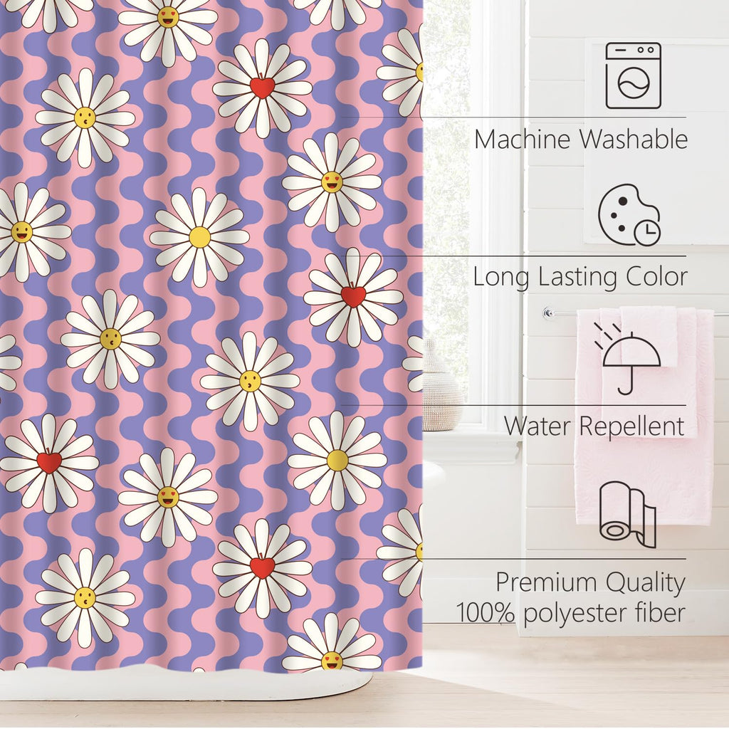 Cute Shower Curtain for Bathroom Modern Aesthetic Funky Decorative, Pretty Chic Cloth Set with Hooks, 72x72 Inch