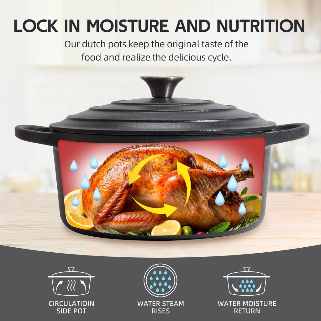 Enameled Cast Iron Dutch Oven with Lid - Big Dual Handles - Round Pot for Versatile Cooking 6 Quart