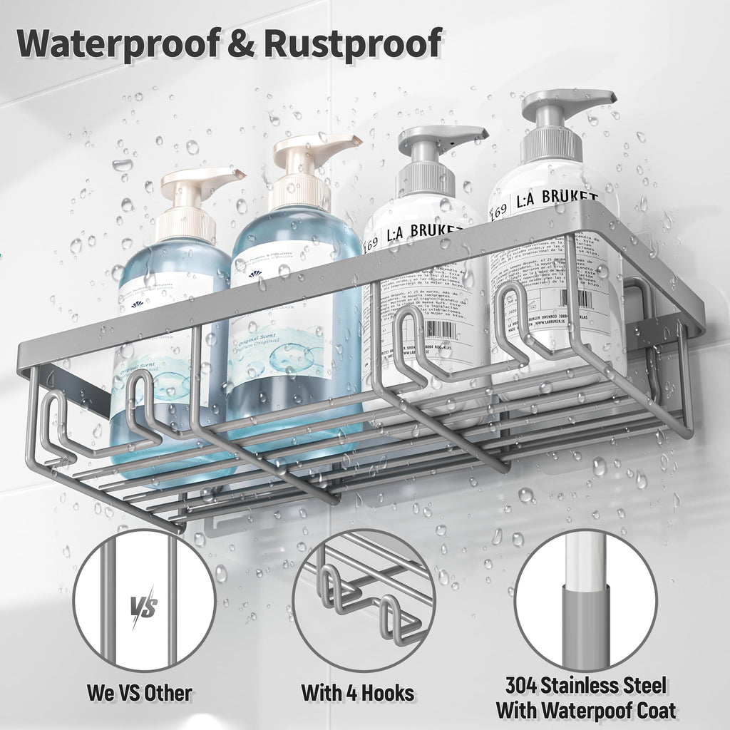 Shower Caddy Organizer Rack Shelf for Inside Shower, Adhesive Bathroom Wall Storage Basket Rustproof Stainless Steel