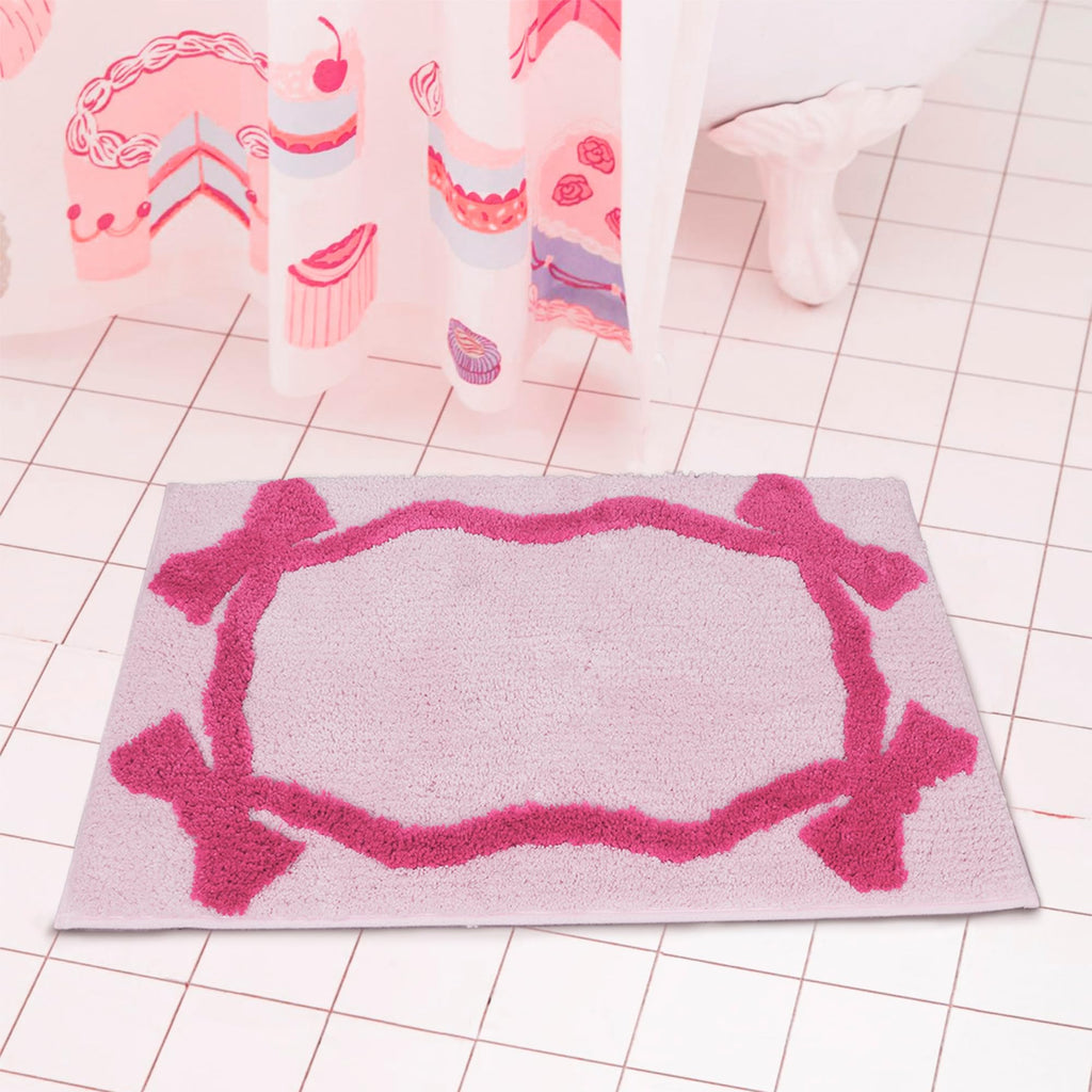 Coquette Bow Bath Mat Cute Bathroom Rugs Non Slip Absorbent Bath Rugs Bathroom Decor Machine Washable Floor Mats for Bathroom Tub Shower