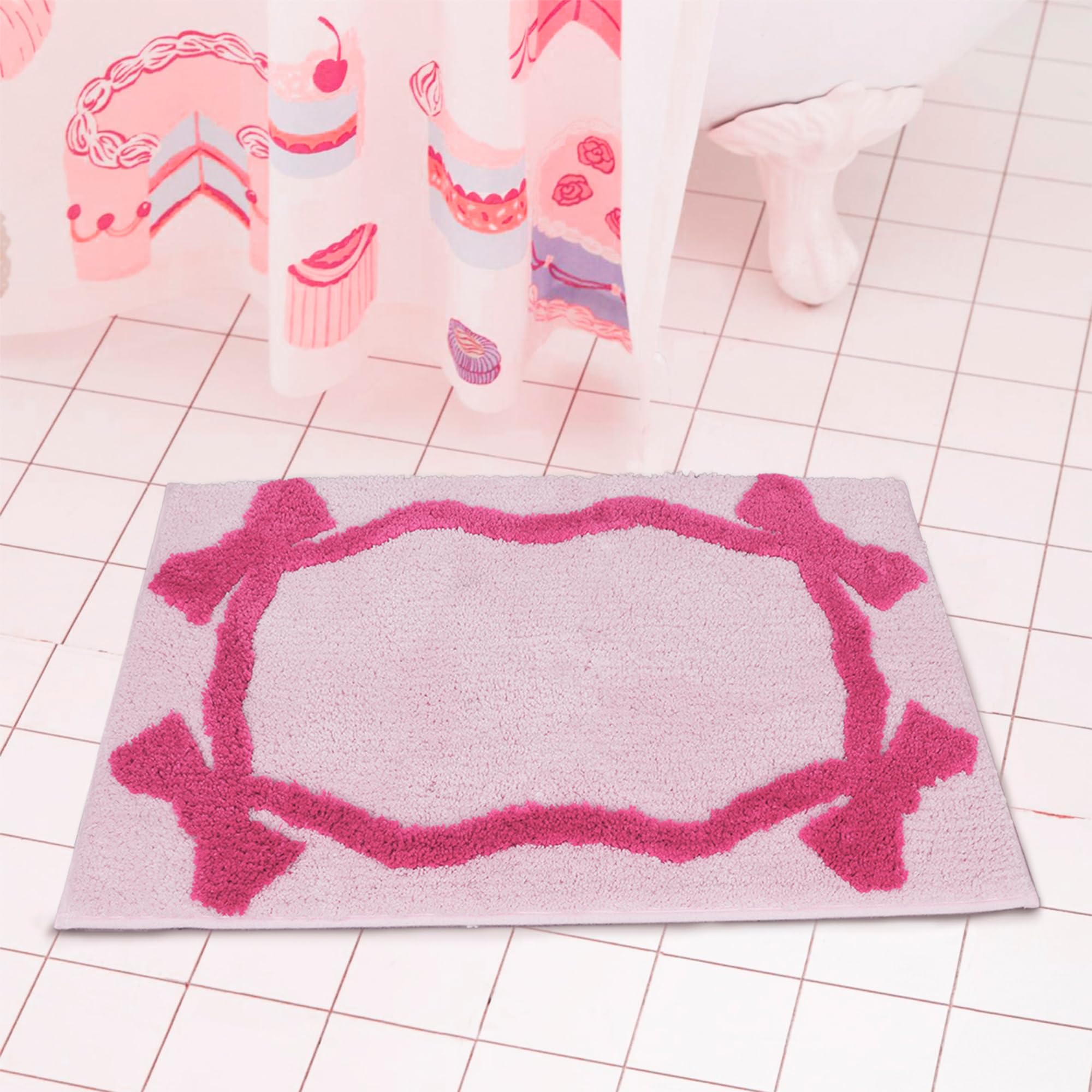 Coquette Bow Bath Mat Cute Bathroom Rugs Non Slip Absorbent Bath Rugs Bathroom Decor Machine Washable Floor Mats for Bathroom Tub Shower
