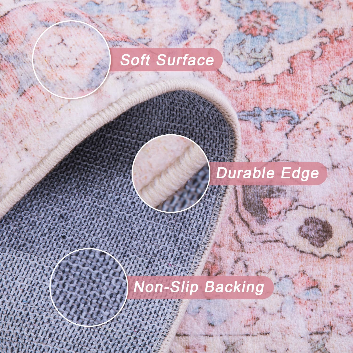 Vintage Floral Honeycomb Non Slip Area Rug