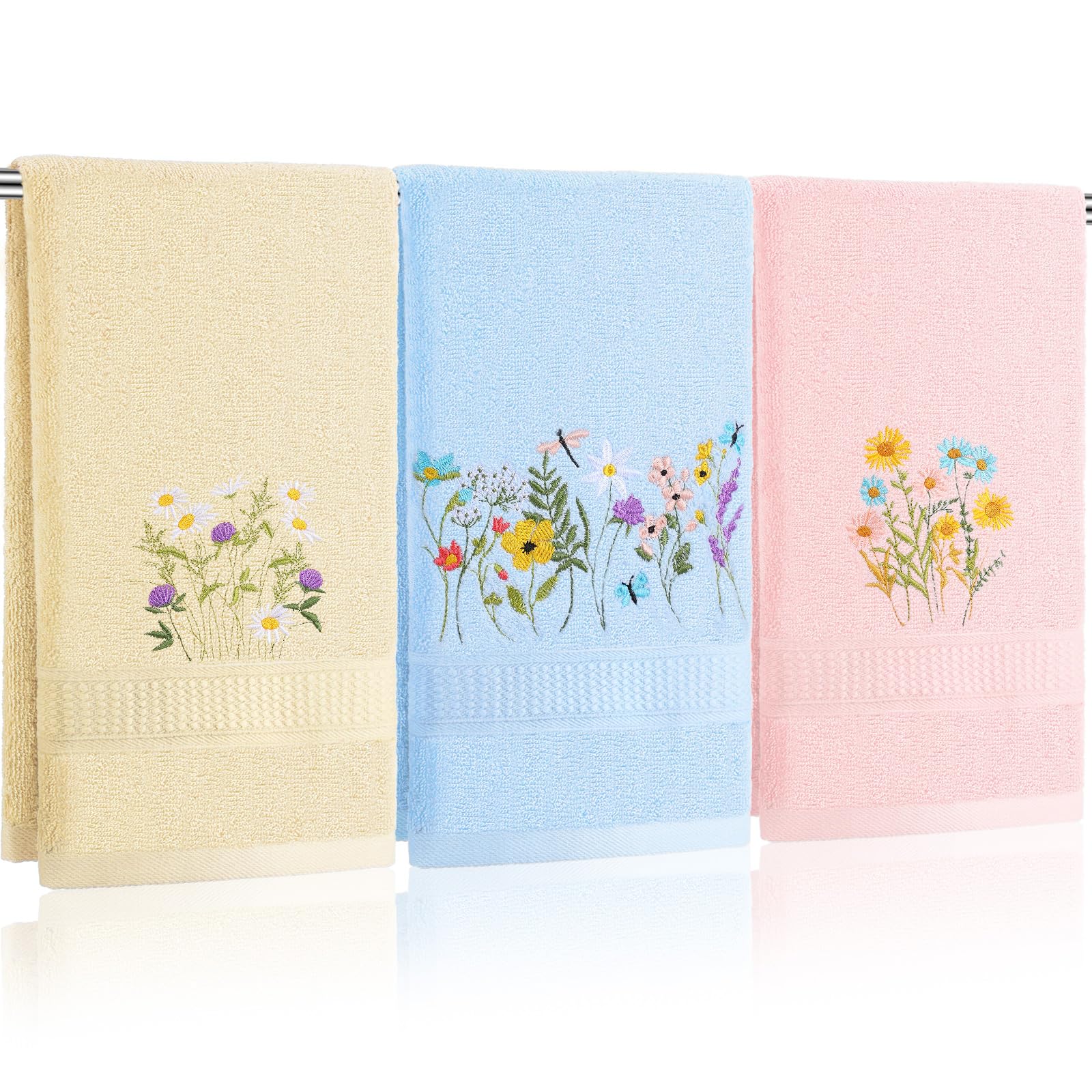 Rose Floral Hand Towels Farmhouse Pink Rose Bathroom Decor 14x29 Inch Embroidered Decorative Cute Summer Flowers Hand Towels Cotton Soft Absorbent Towels for Bathroom Kitchen