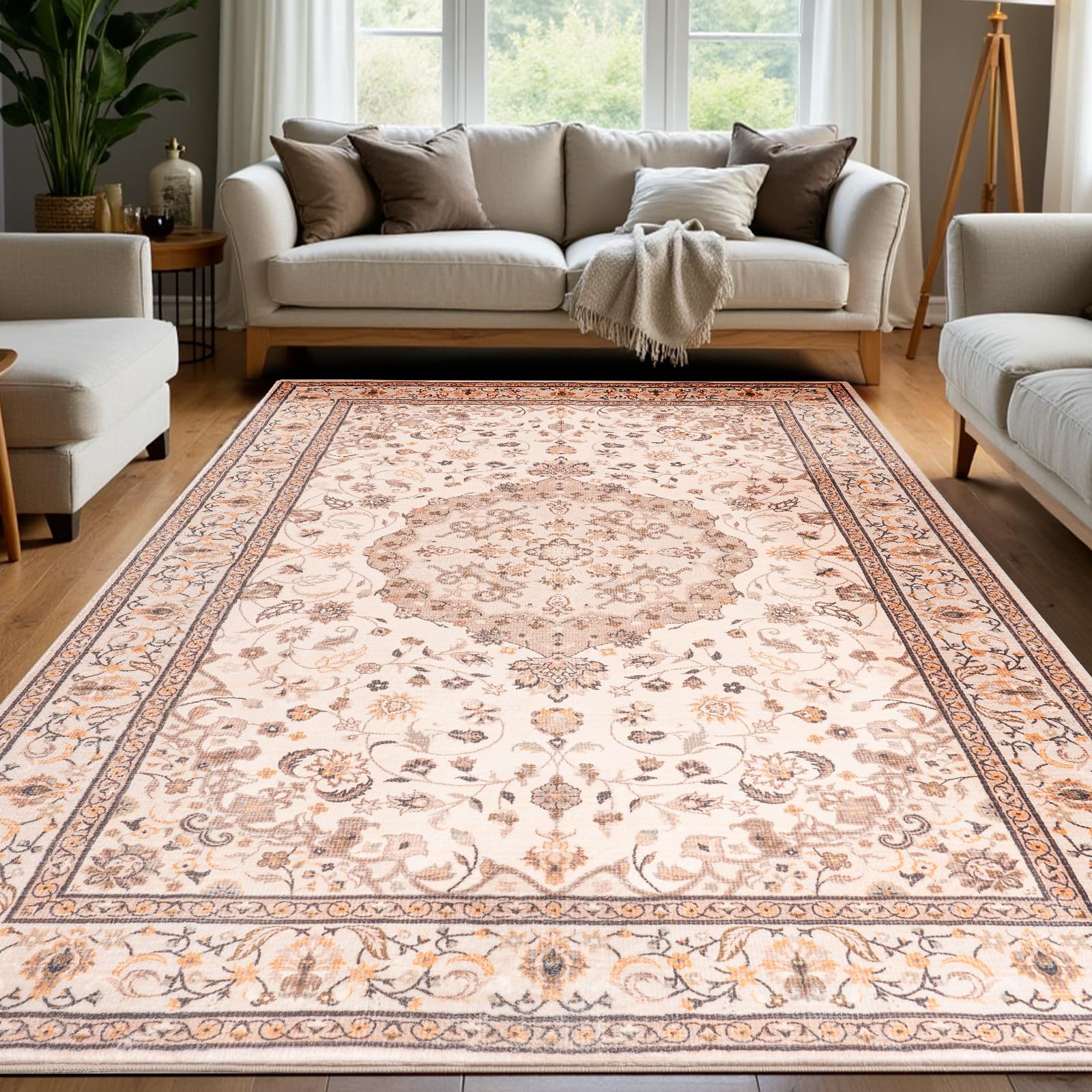 Washable Area Rugs Door Mat Entryway Vintage Floral Non-Slip Low Pile Entrance Thin Rug Carpet for Kitchen Bathroom Living Room Pink