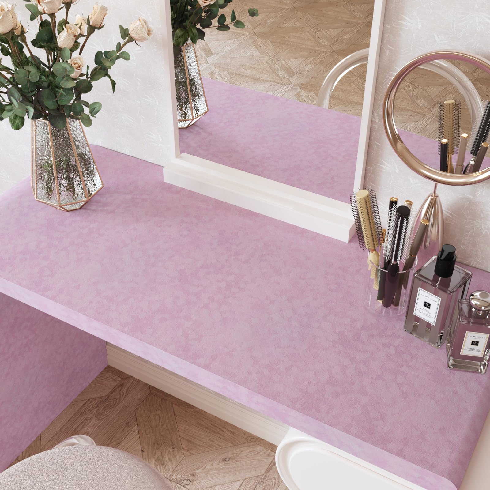 Velvet Wallpaper Peel and Stick Pink Contact Paper Self Adhesive Velvet Flocking Liner for Jewelry Drawer 12"x80" Fabric Felt Drawer Liner for Girls Bedroom Dressers Displays Decor