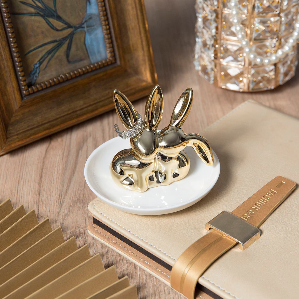 Ceramic Bunny Ring Holder - Rabbit Ring Dish Jewelry Holder Dish Trinket tray for Rings Earrings Necklace Organizer