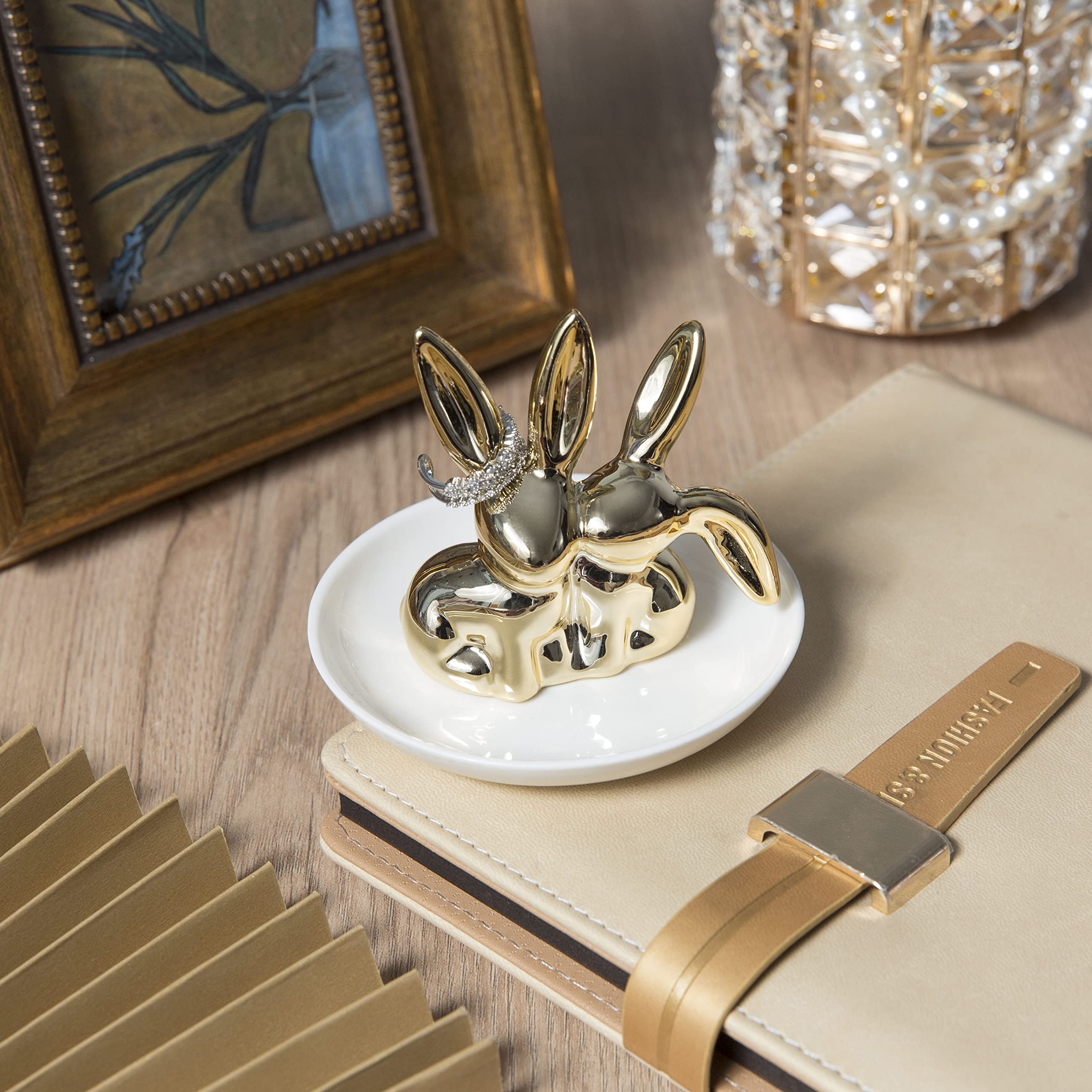 Ceramic Bunny Ring Holder - Rabbit Ring Dish Jewelry Holder Dish Trinket tray for Rings Earrings Necklace Organizer