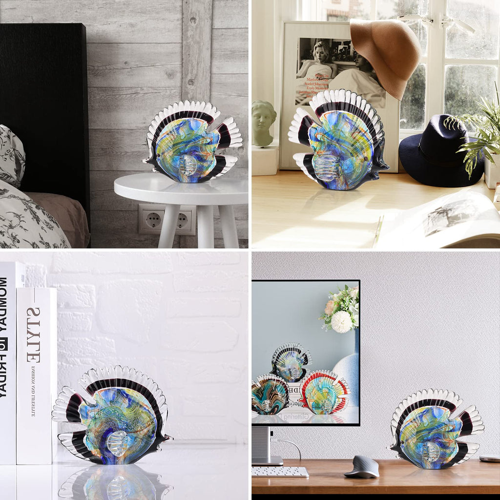 Hand Blown Glass Conch - Coastal Home Decor Conch Corners, Glass Art Conch Sculptures, Office Decor Blown Glass Art, Living Room Table Centerpieces, Bathroom Shelf Tops And Cabinet Decor