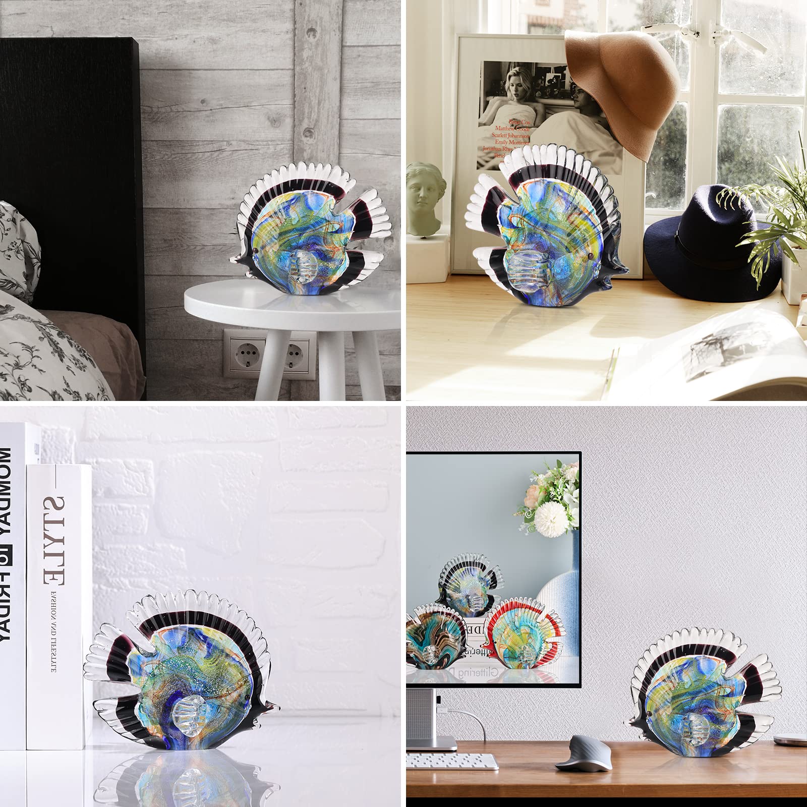 Hand Blown Glass Conch - Coastal Home Decor Conch Corners, Glass Art Conch Sculptures, Office Decor Blown Glass Art, Living Room Table Centerpieces, Bathroom Shelf Tops And Cabinet Decor