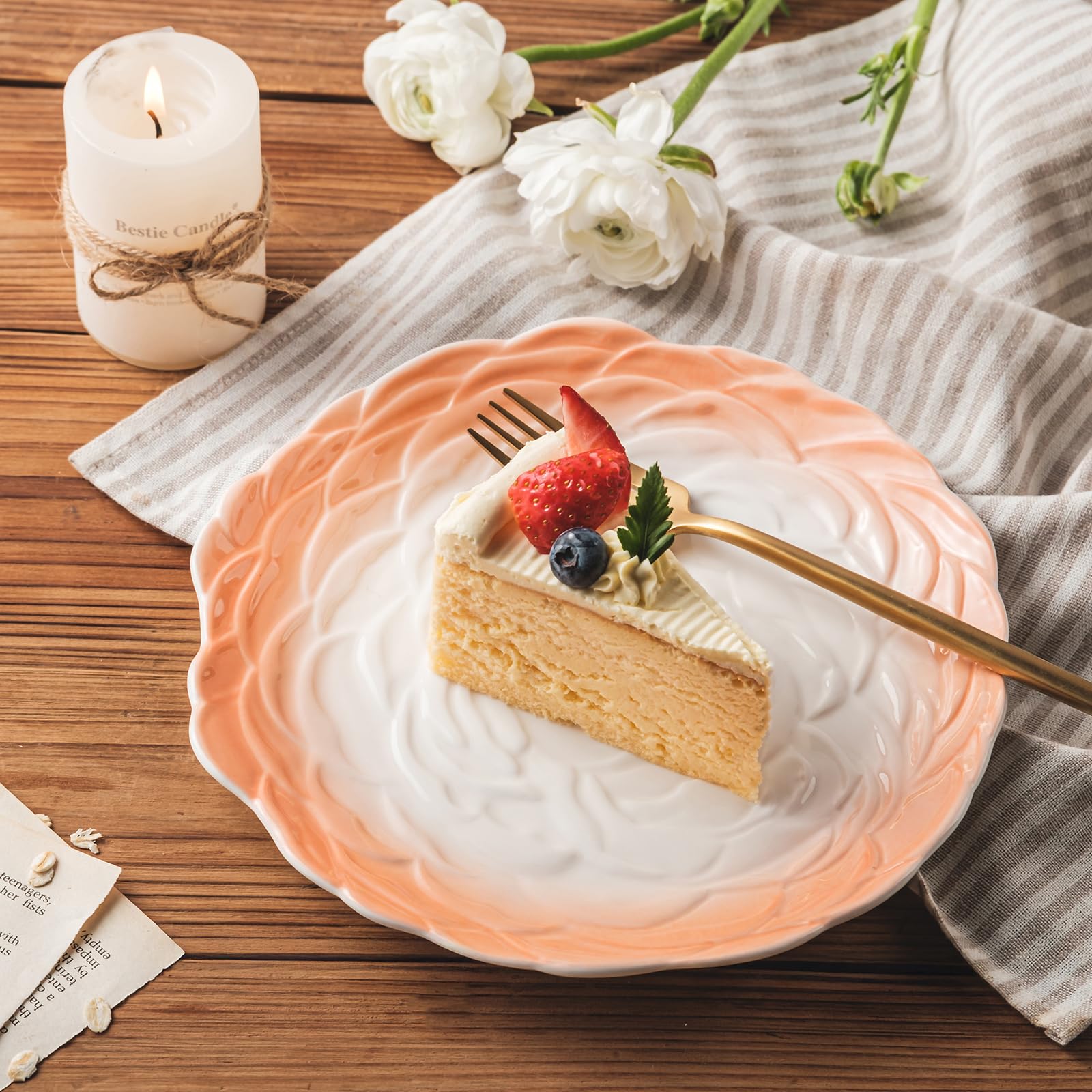 Floral Lines Design, 8" Ceramic Dinner Plates