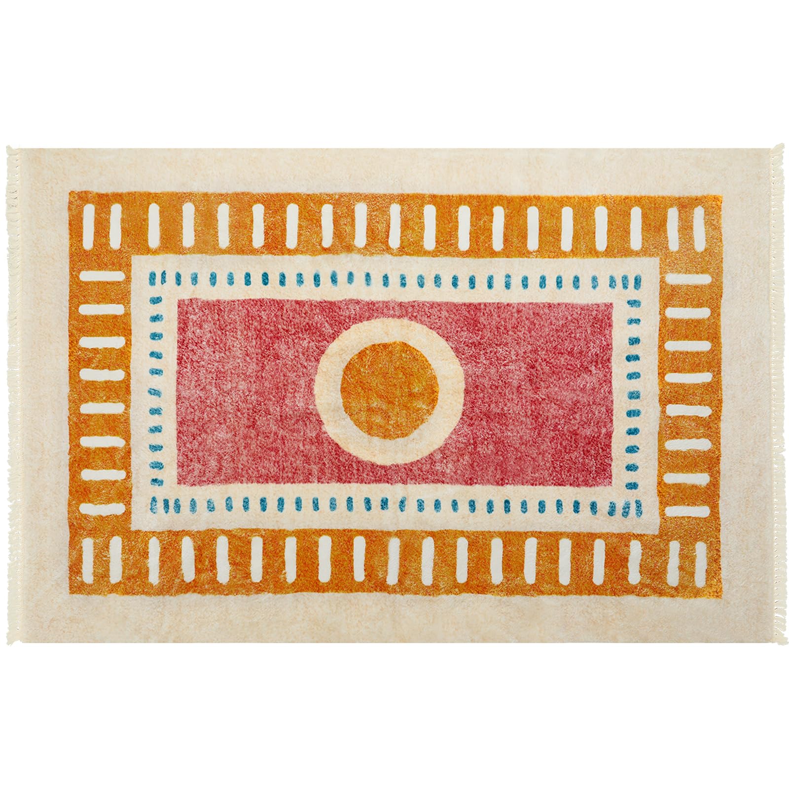 Orange Rainbow Boho Runner Rugs with Fringes, Sun Washable Hallway Runner Rug, Soft Non-Slip Area Rug