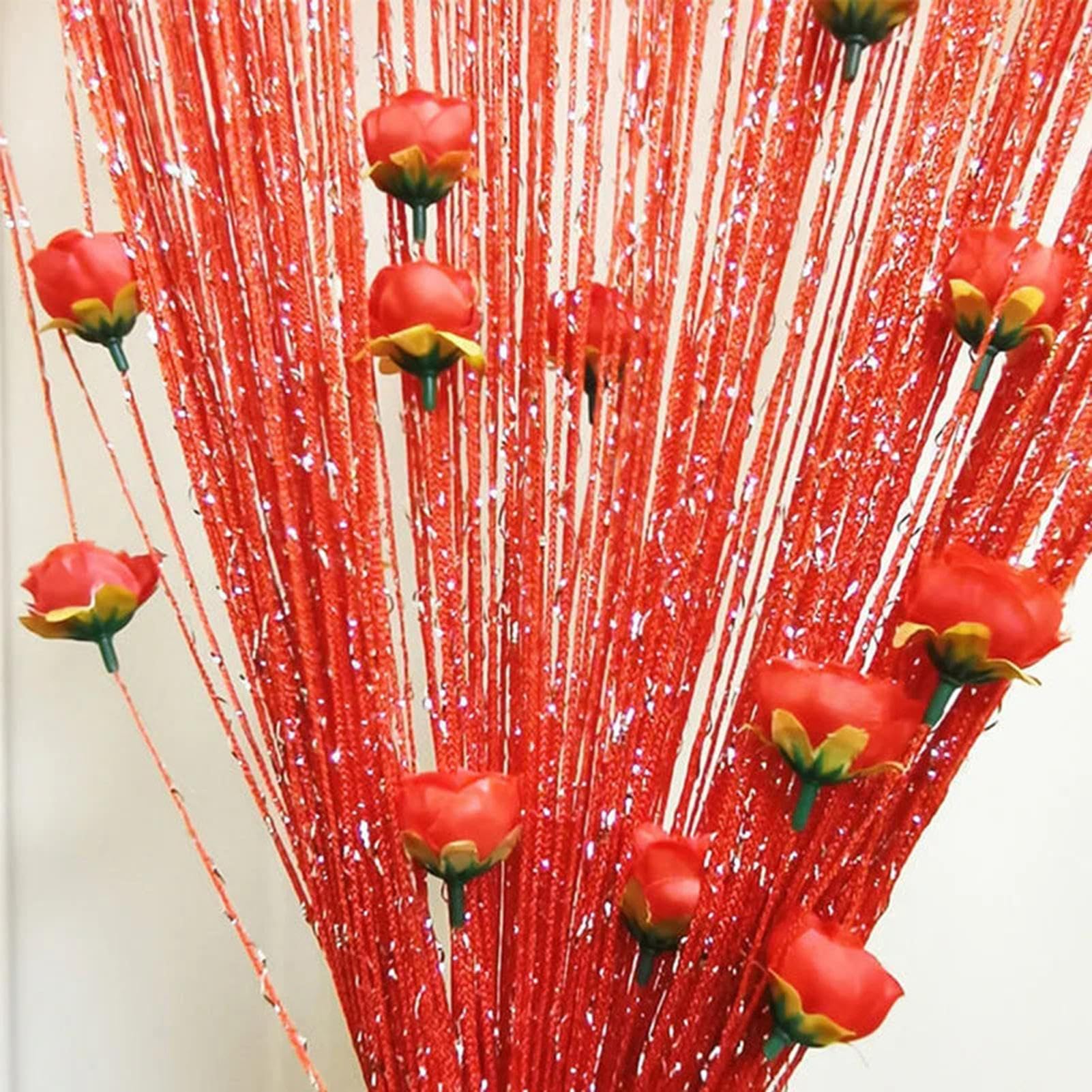 New Beaded String Curtain with Roses - 100 x 200cm Fly Screens for Doors, Tassel Fringe