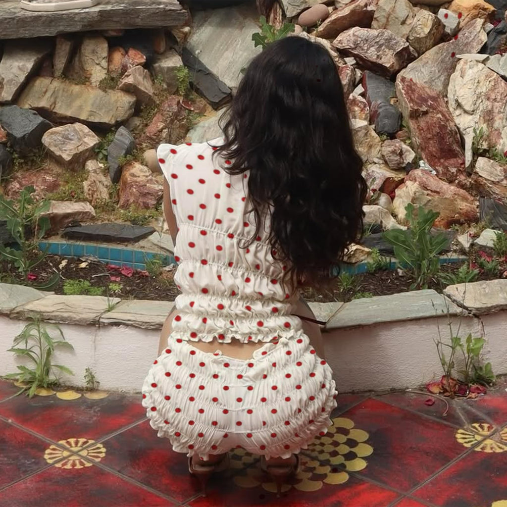 Women's Sexy Ruffle 2 Piece Sets Short Sleeve Bow Tie Front Crop Tops and Smocked Ruched Shorts Loungewear