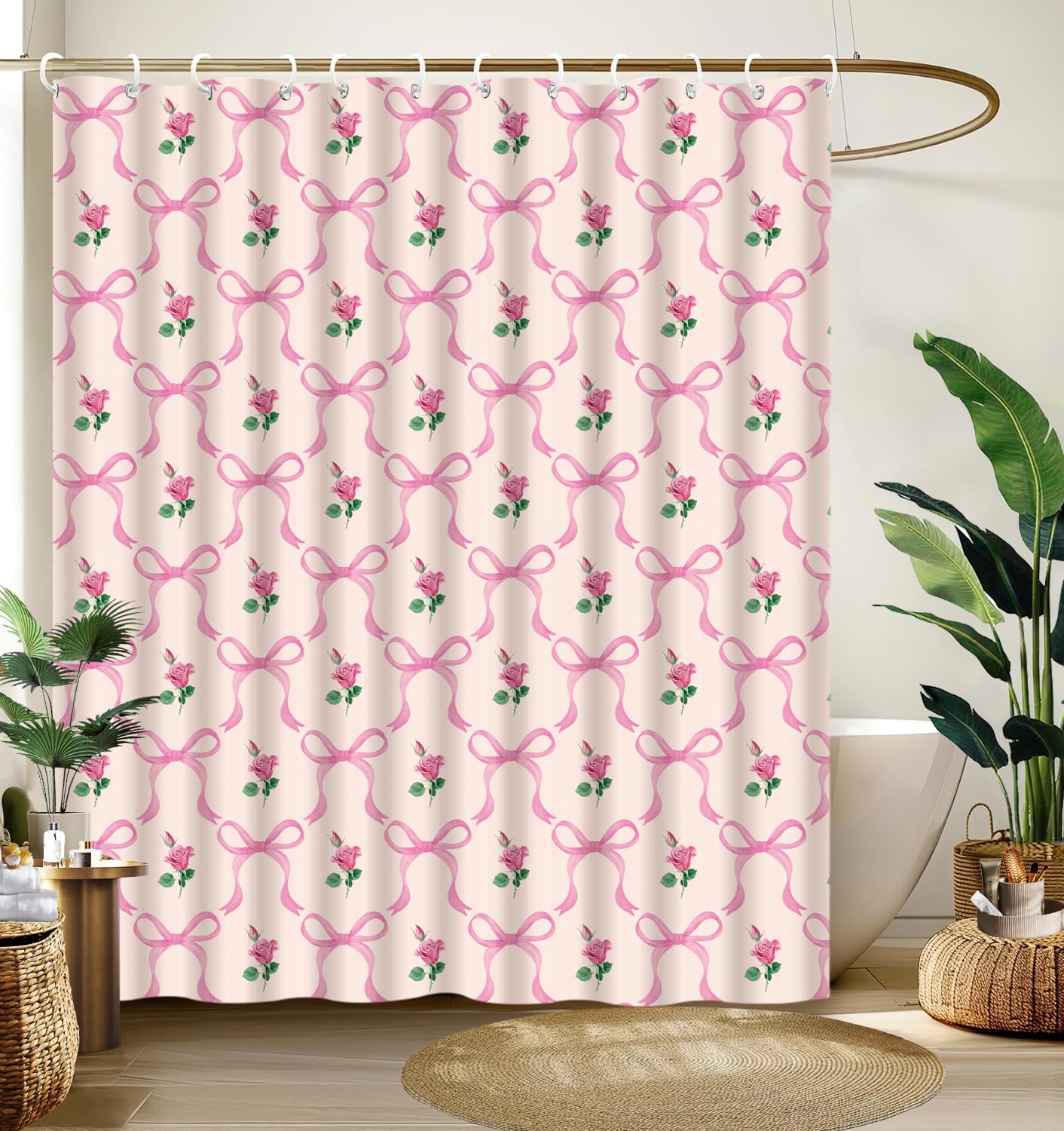 Cute Shower Curtain for Bathroom Modern Aesthetic Funky Decorative, Pretty Chic Cloth Set with Hooks, 72x72 Inch