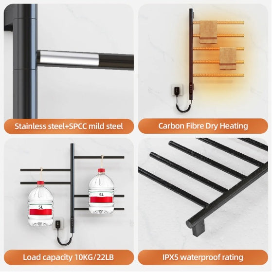 Electric Towel Warmer  Rotating Heated Towel Rack With 1 9H Timer  85W Wall Mounted 5 Bars Electric Towel Rail Concealed Installation Towel Warmer For Bathroom Black