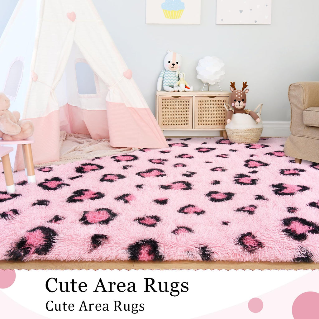 Leopard Rugs, Soft Bedroom Rugs - Fluffy Living Room Rugs, Girls Room Decor