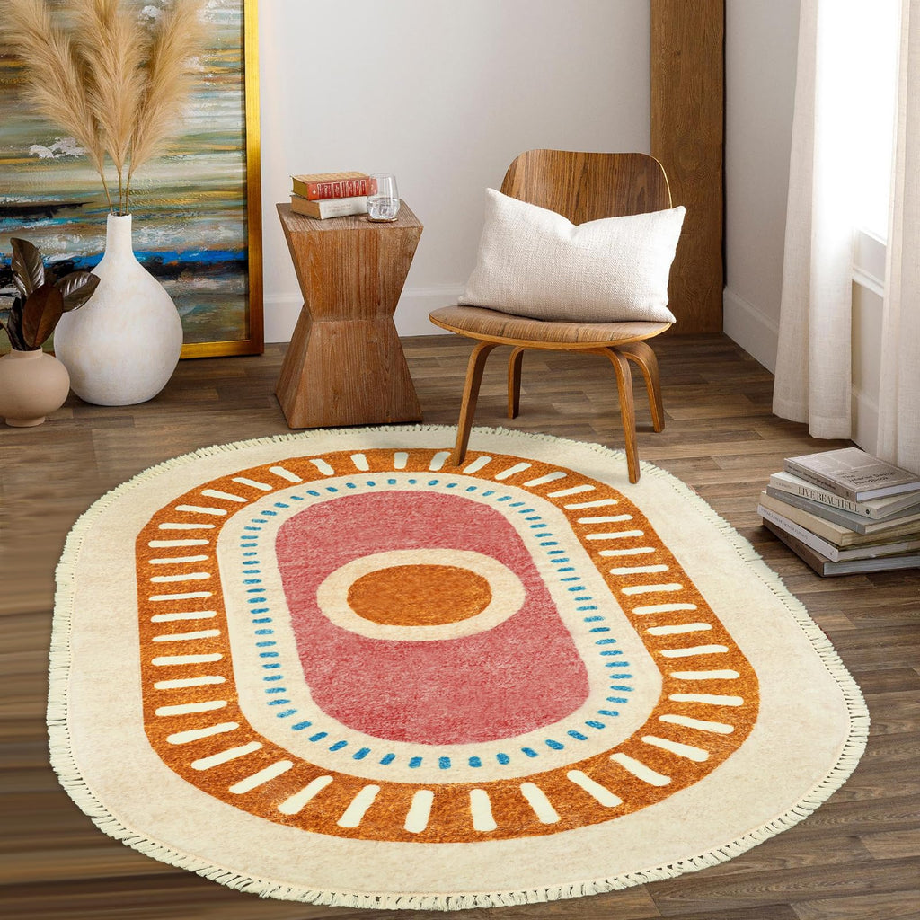 Orange Rainbow Boho Runner Rugs with Fringes, Sun Washable Hallway Runner Rug, Soft Non-Slip Area Rug