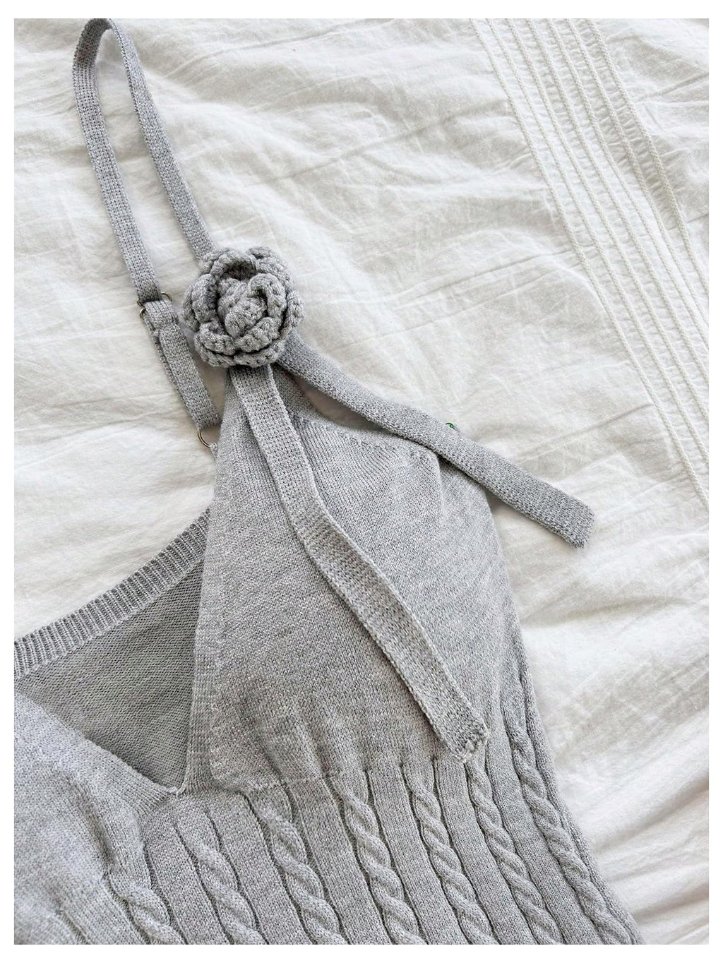 Women's 3D Floral Ruffle Mini Dress Cable Knit Spaghetti Strap Cami Dresses