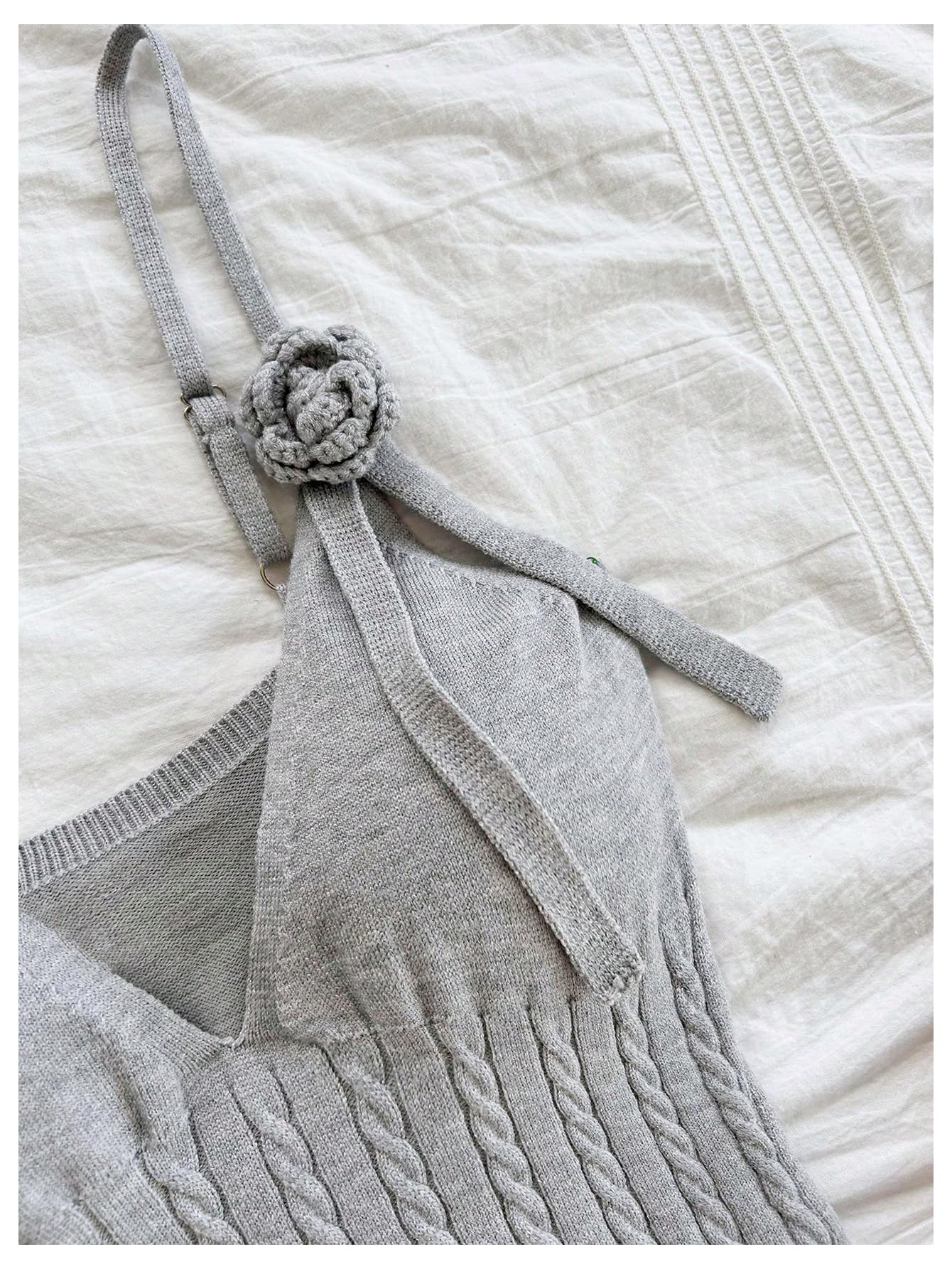 Women's 3D Floral Ruffle Mini Dress Cable Knit Spaghetti Strap Cami Dresses