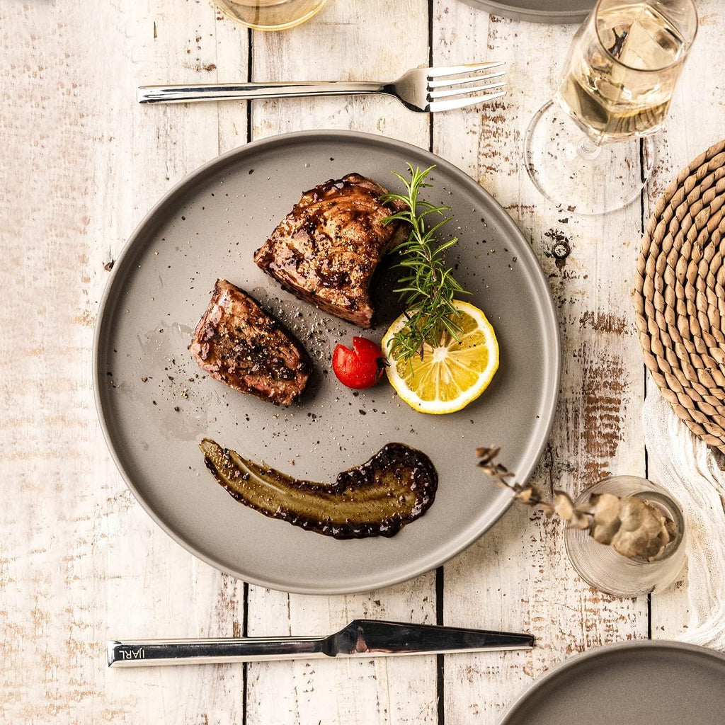 Ceramic Dinnerware Sets for 4, Modern Flat Stoneware Plates and Bowls Sets,Chip and Crack Resistant | Dishwasher & Microwave Safe Dishes Set, Scratch Resistant- Service for 4 (12pc)