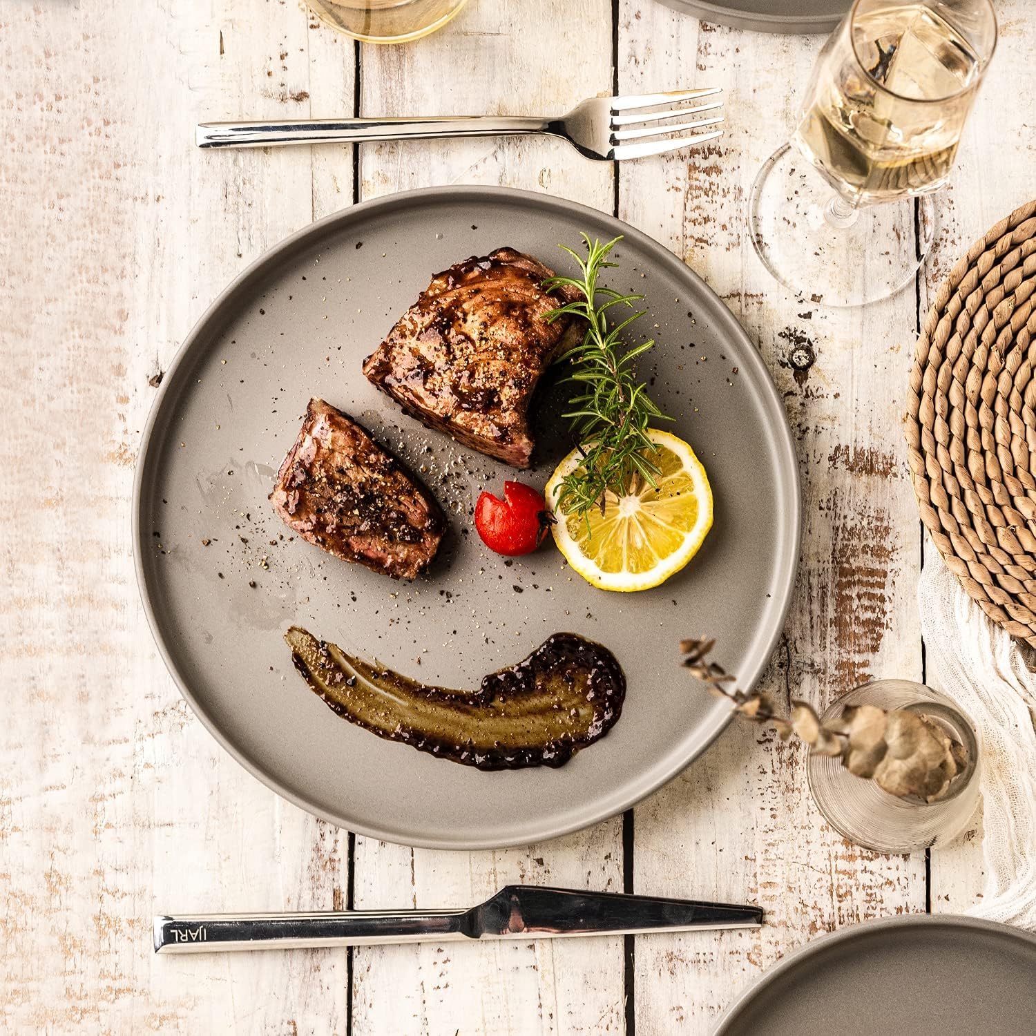 Ceramic Dinnerware Sets for 4, Modern Flat Stoneware Plates and Bowls Sets,Chip and Crack Resistant | Dishwasher & Microwave Safe Dishes Set, Scratch Resistant- Service for 4 (12pc)