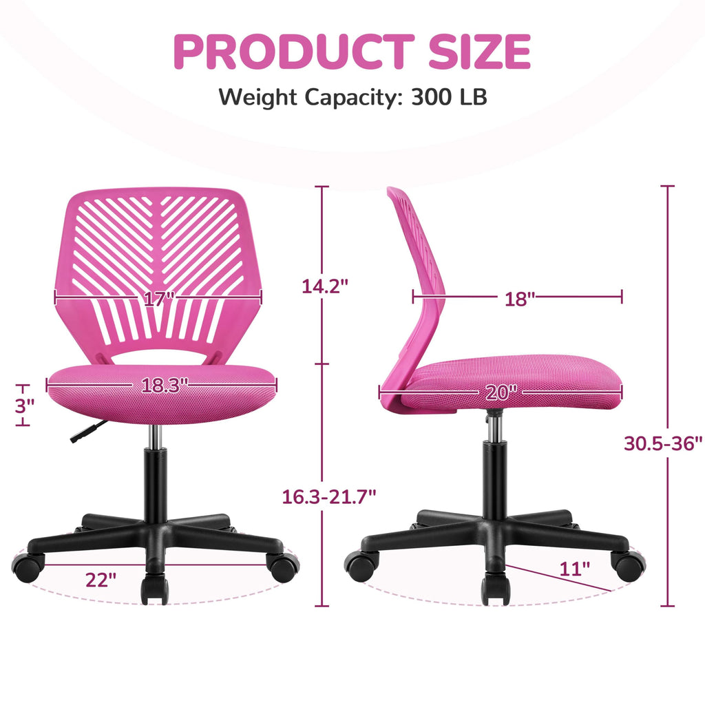 Cute Low-Back Armless Study w/Lumbar Support Adjustable Swivel Chair