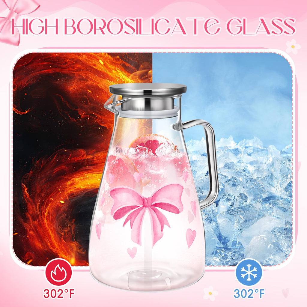 Glass Pitcher with Lid Water Pitcher with Handles Hot and Cold Resistant