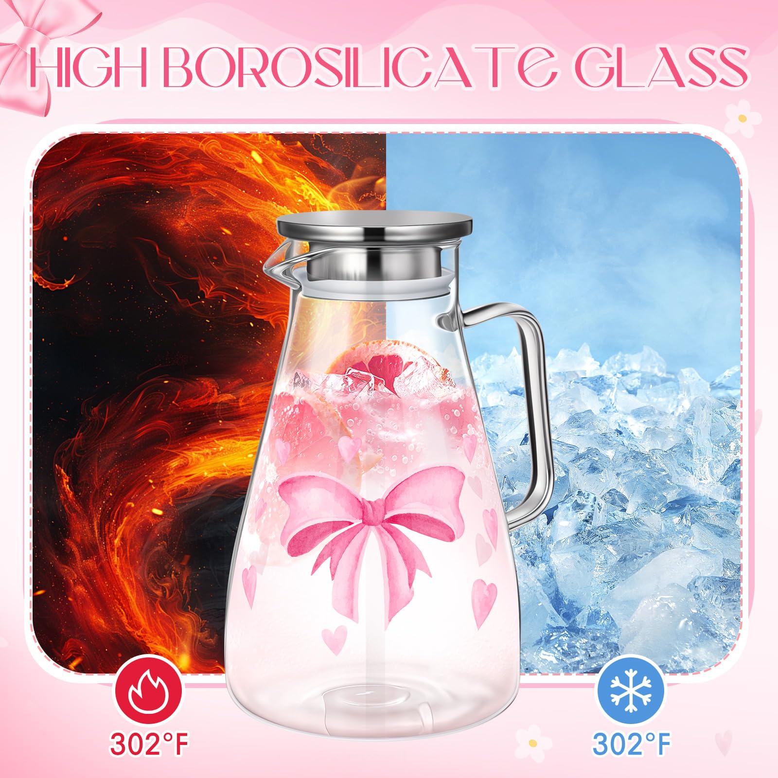 Glass Pitcher with Lid Water Pitcher with Handles Hot and Cold Resistant