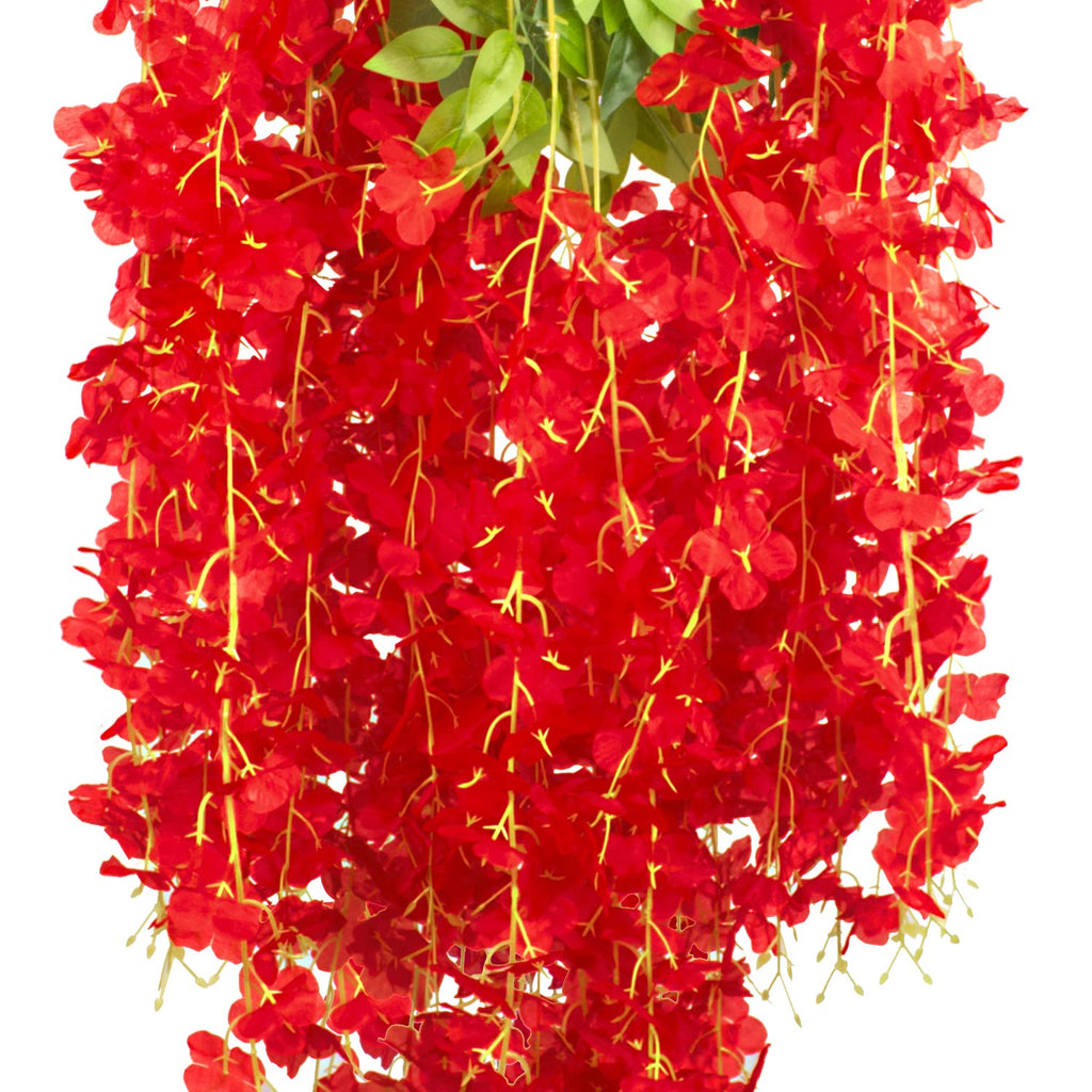 Hanging Artificial Flowers Silk Wisteria Vine Ratta Flower, 12 Pack