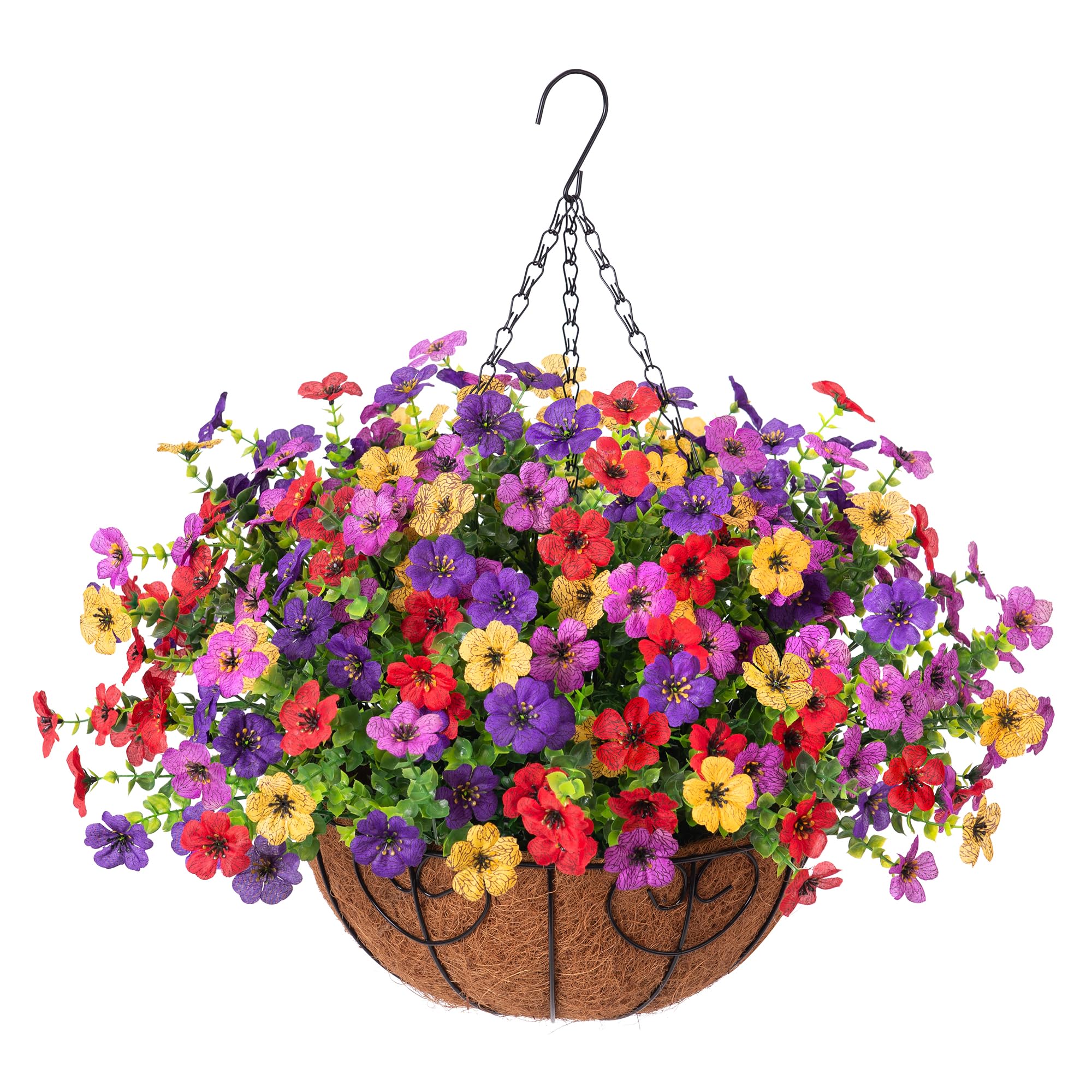 Fake Silk Colorful Daisy Eucalyptus in 12" Metal Coconut Lining Flowerpot