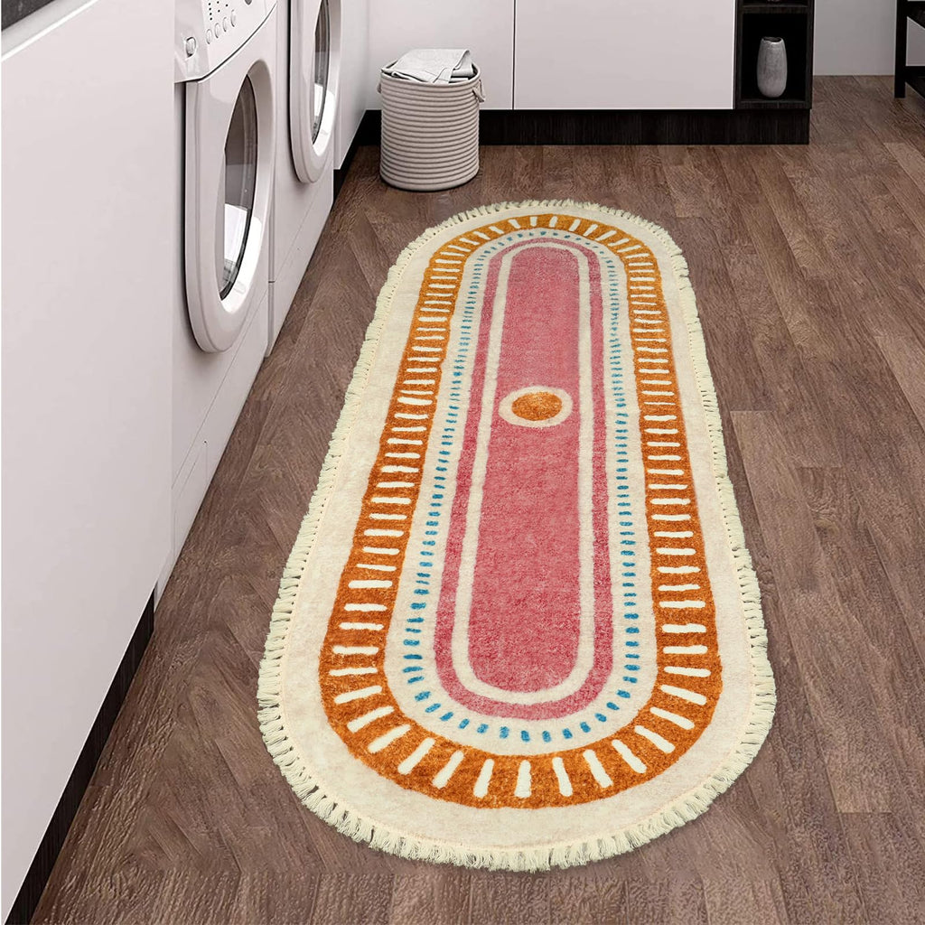 Orange Rainbow Boho Runner Rugs with Fringes, Sun Washable Hallway Runner Rug, Soft Non-Slip Area Rug