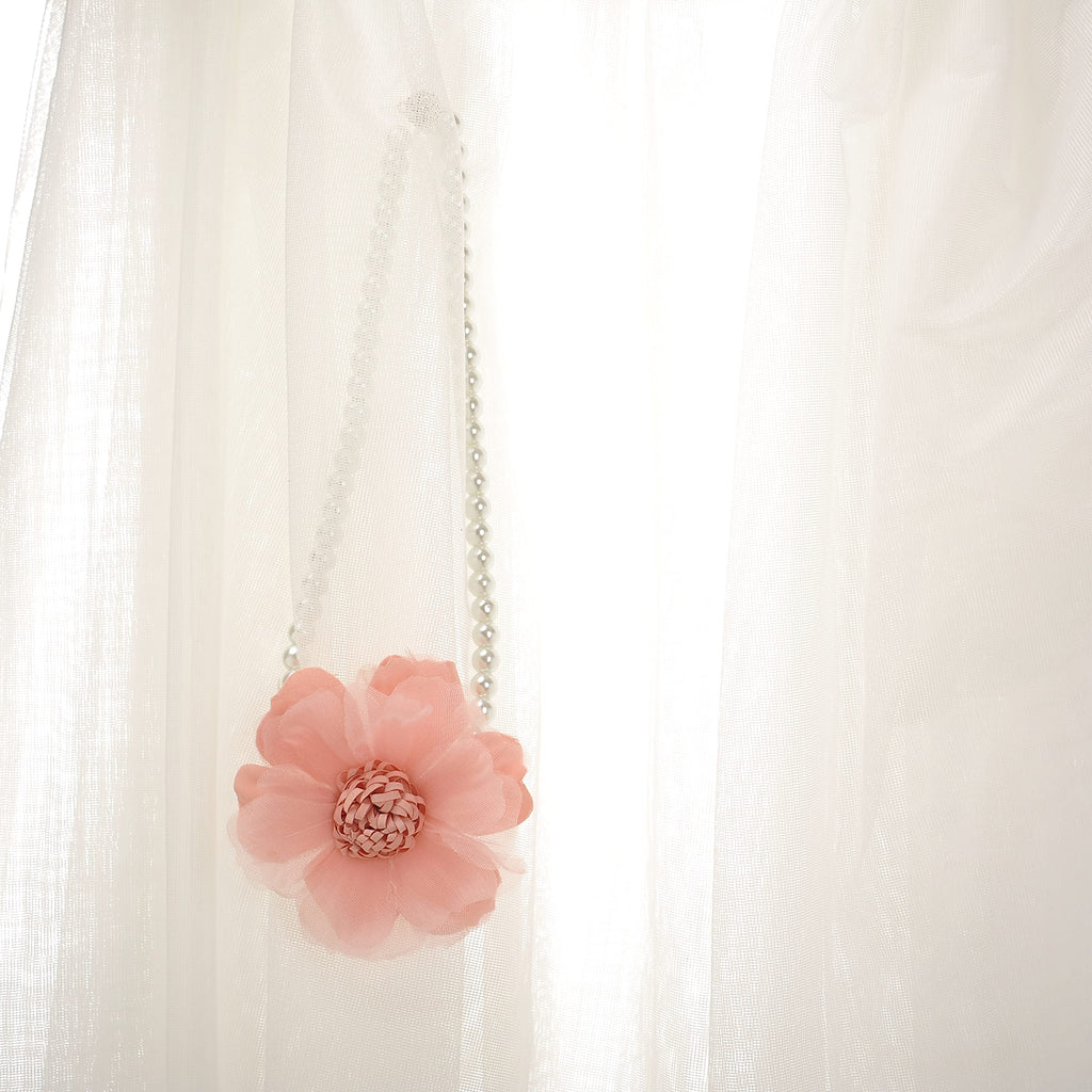 Elegant Pearl Magnetic Curtain Tieback with Handmade Flower Decorative Drapery Holdbacks Rope Holder