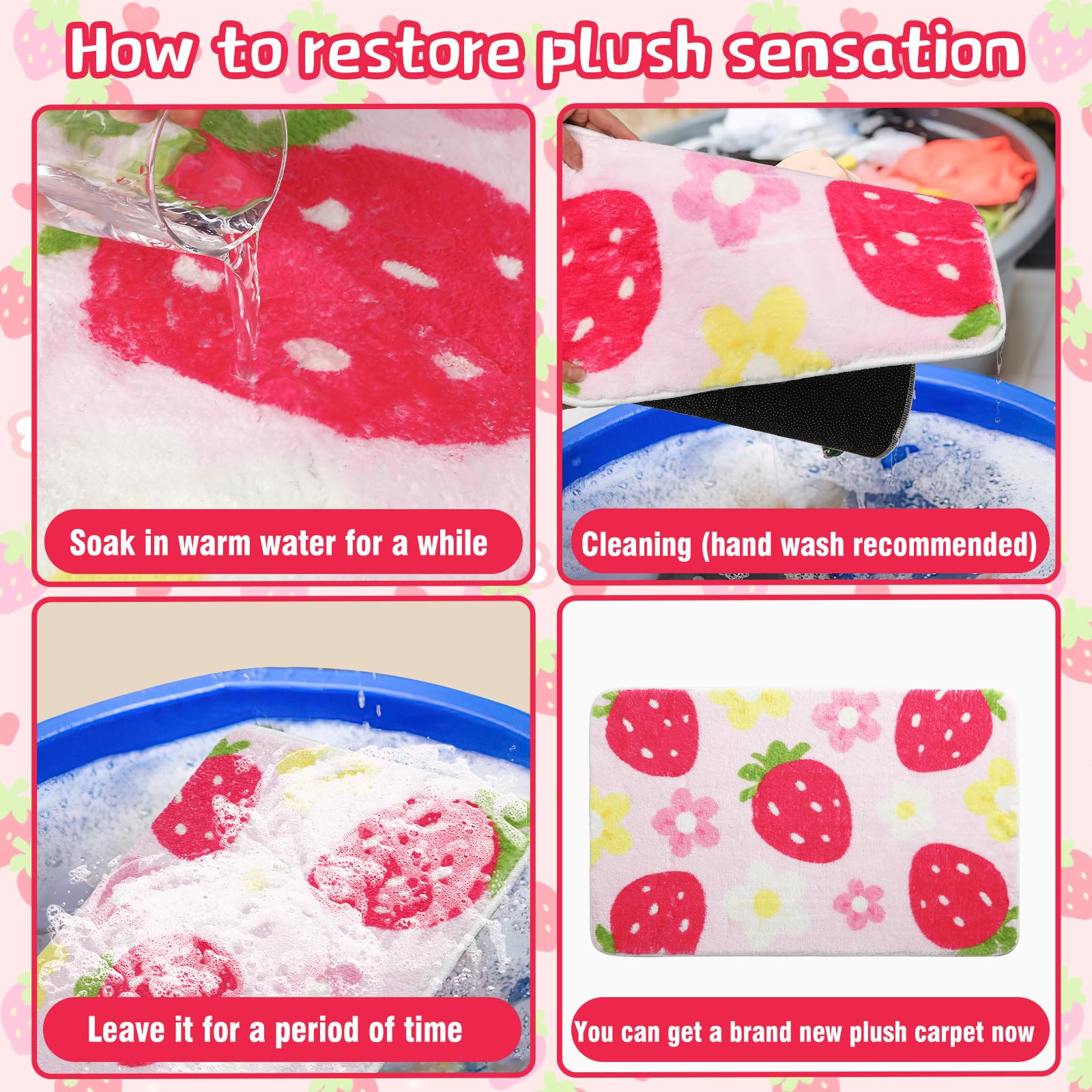 Cute Strawberry Flower Bath Mat, Green Bathroom Rugs Bathroom Accessories, Funny Colorful Non Slip Floor Bath Rug Machine Washable Absorbent Door Mats Tub Shower Bath Rug