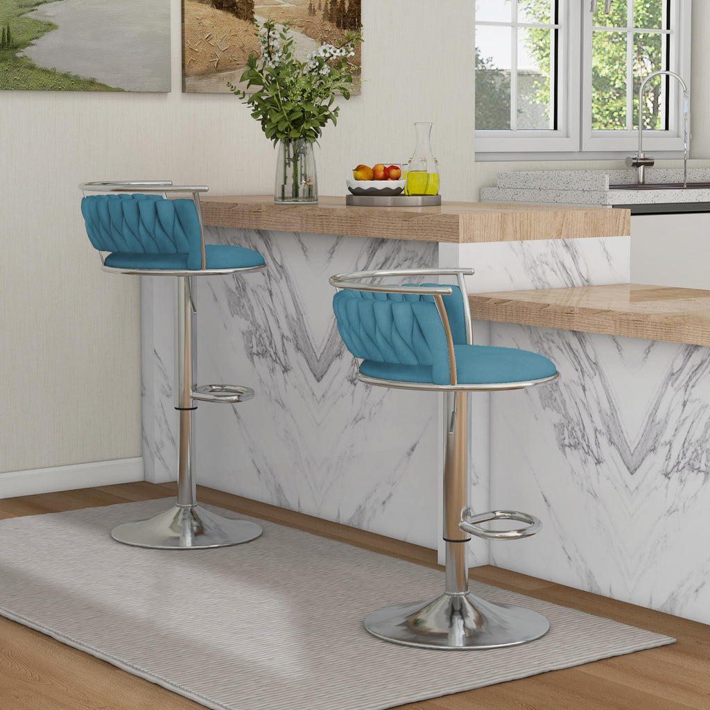 Velvet Swivel Bar Stools, Adjustable Counter Height Bar Chairs with Low Back & Footrest, Modern Gold Bar Stools for Kitchen Island, Bar Pub