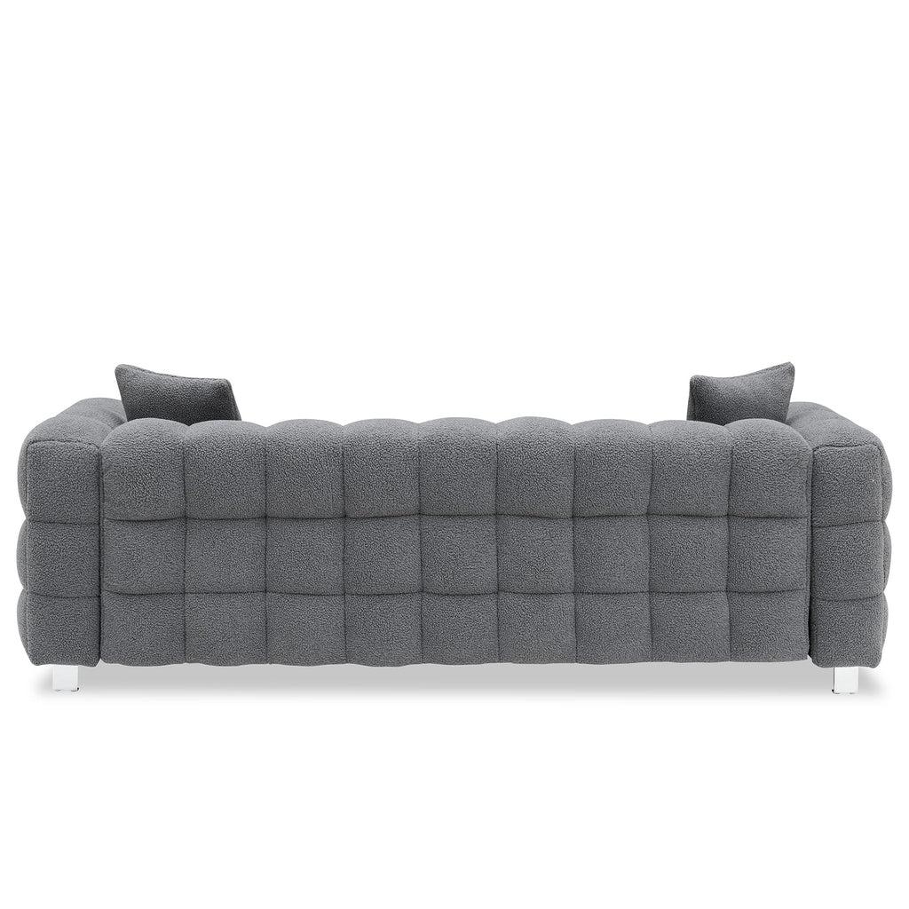 Modern Sofa Couch with Metal Legs Upholstered Tufted 3 Seater Couch with 2 Pillows Decor