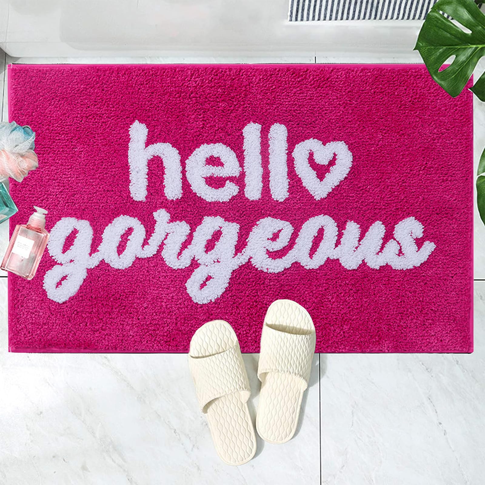Coquette Pink Bow Bath Mat for Bathroom 20"x32", Cute Preppy Rugs with Scalloped Edges, Soft Microfiber, Ultra Absorbent, Non-Slip