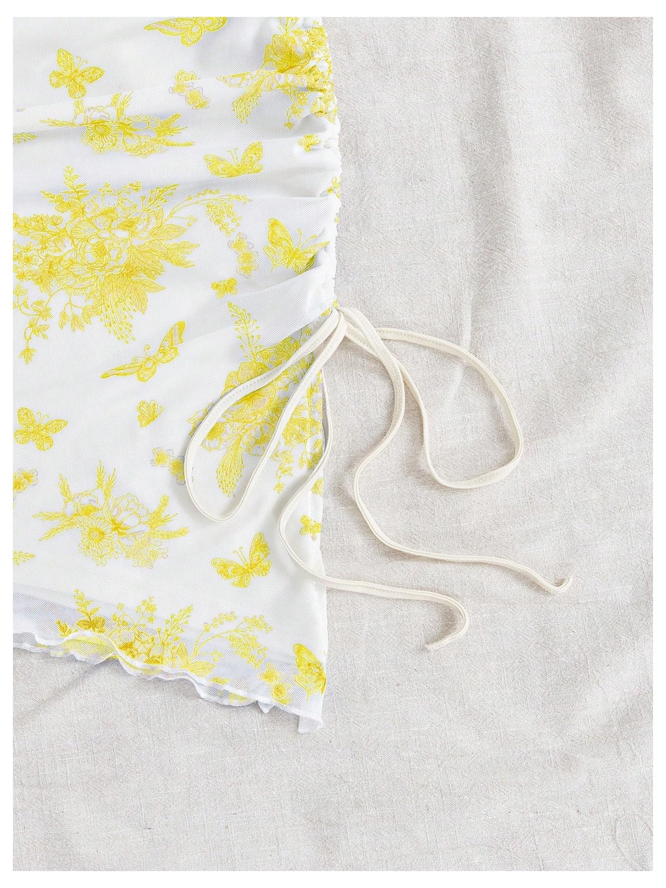 Women's Floral Print Tube Dress Ruched Drawstring Slit Hem Mini Dresses