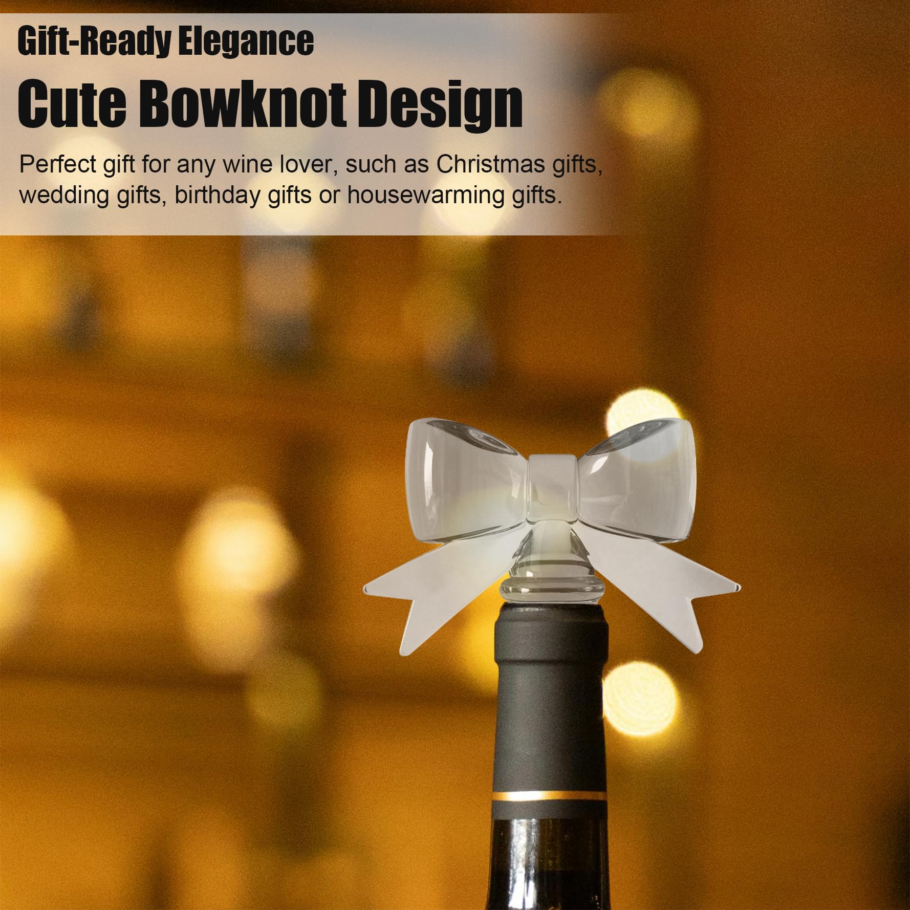 Cute Bowknot Wine Bottle Stoppers - Food-Safe Silicone & Acrylic Resin, Leakproof Seal