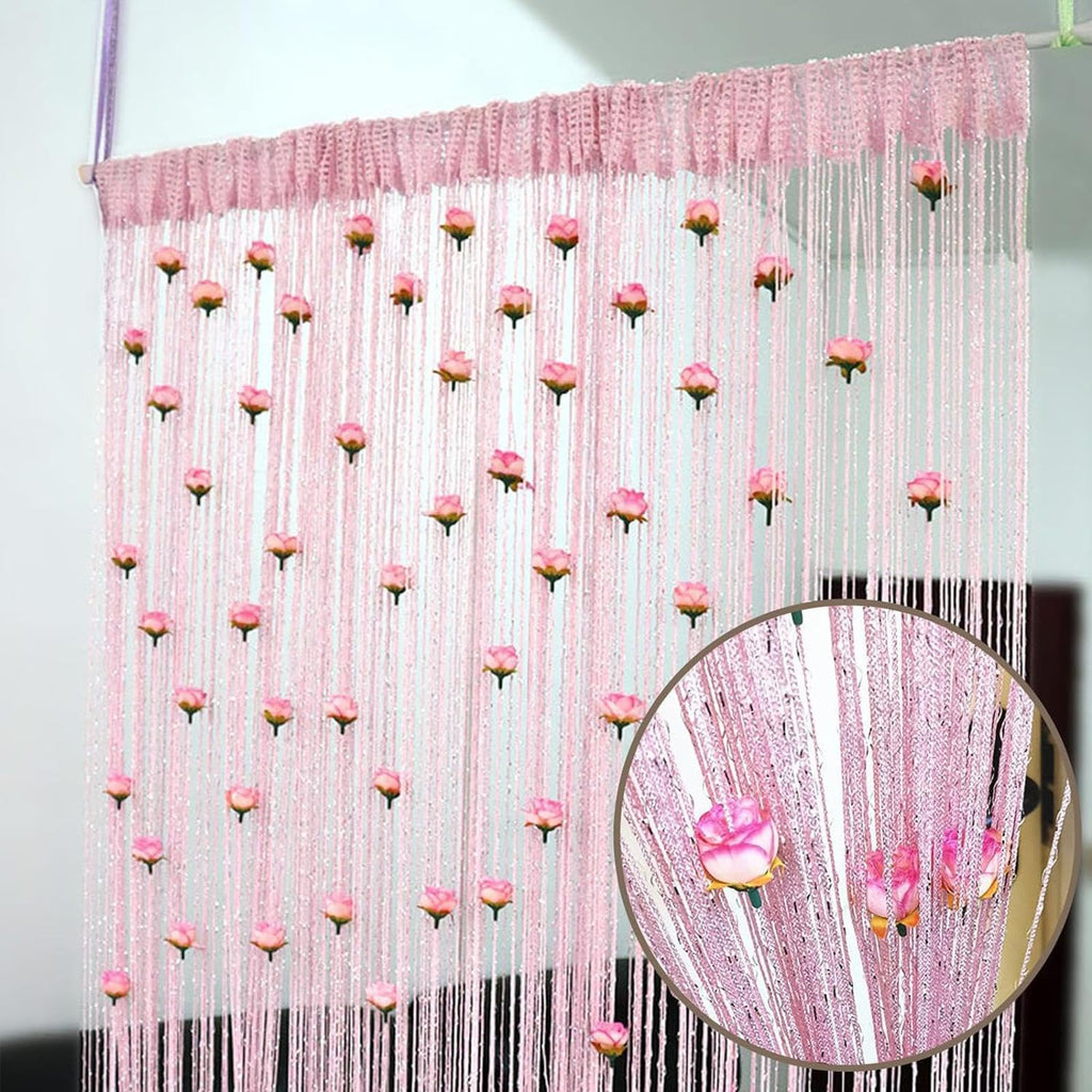 New Beaded String Curtain with Roses - 100 x 200cm Fly Screens for Doors, Tassel Fringe